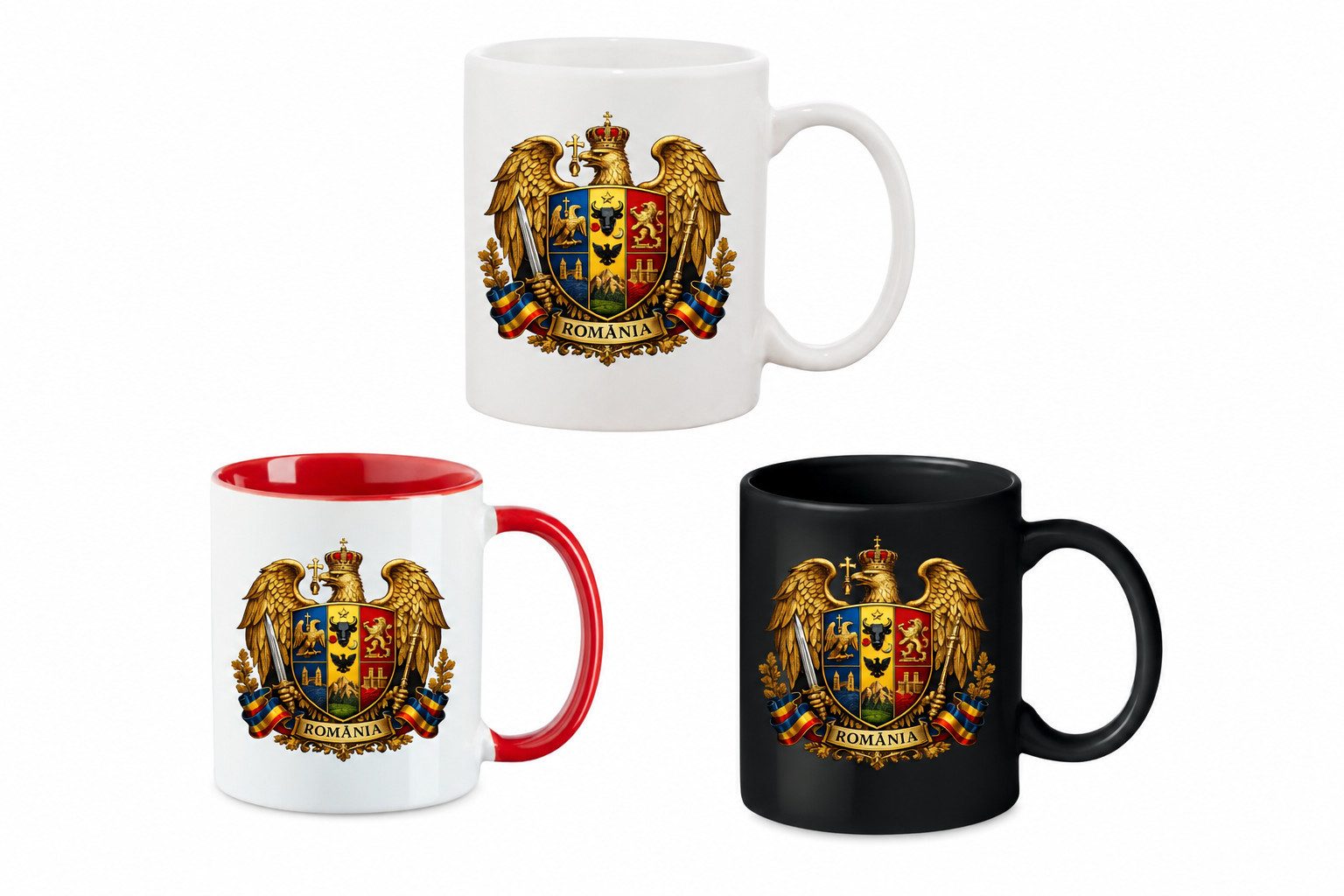 Blondie & Brownie Tasse Rumänien Kaiseradler Wappen Print Keramikbecher Souvenir, 1-tlg., Keramik, Rumänien Tasse Kaiseradler Wappenmotiv Keramik