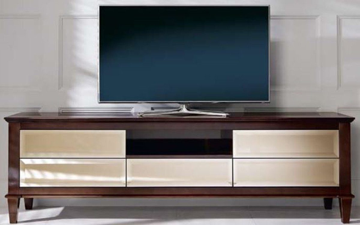 Casa Padrino TV-Schrank Luxus Neoklassik Fernsehschrank Braun 200 x 45 x H. 61 cm - TV Schrank mit 5 verspiegelten Schubladen - Luxus Wohnzimmer Möbel