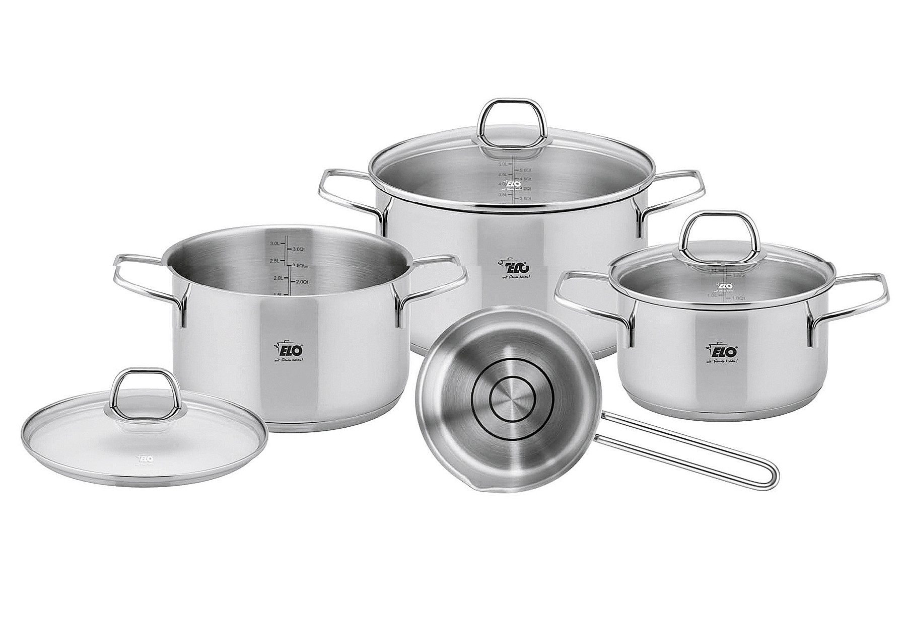 Elo Topf-Set Topfset Twice, Edelstahl 18/10 (Set), Induktion, mit Glasdeckel, backofenfest, spülmaschinengeeignet