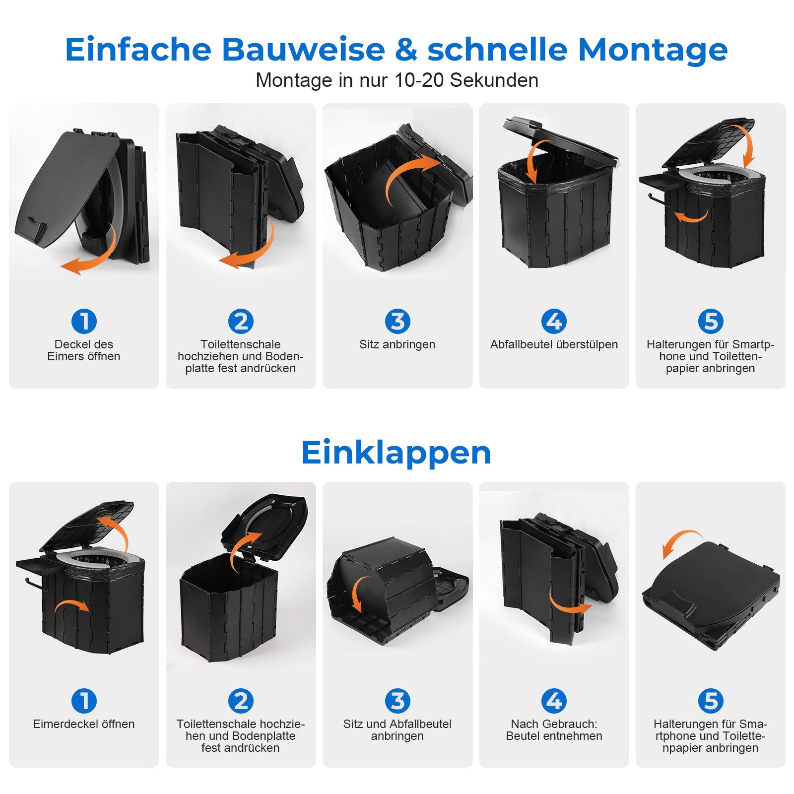 JOYOLEDER Campingtoilette Mobile Toilette, Trenntoilette, Tragbare Toilette für Draußen, (oder Drinnen, inkl. Abfallbeutel, faltbares Töpfchen für Autocamping)