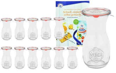 MamboCat Einmachglas 12er Set Weck Gläser 290ml Saftflasche + Deckeln Einkochringe Klammer, Glas