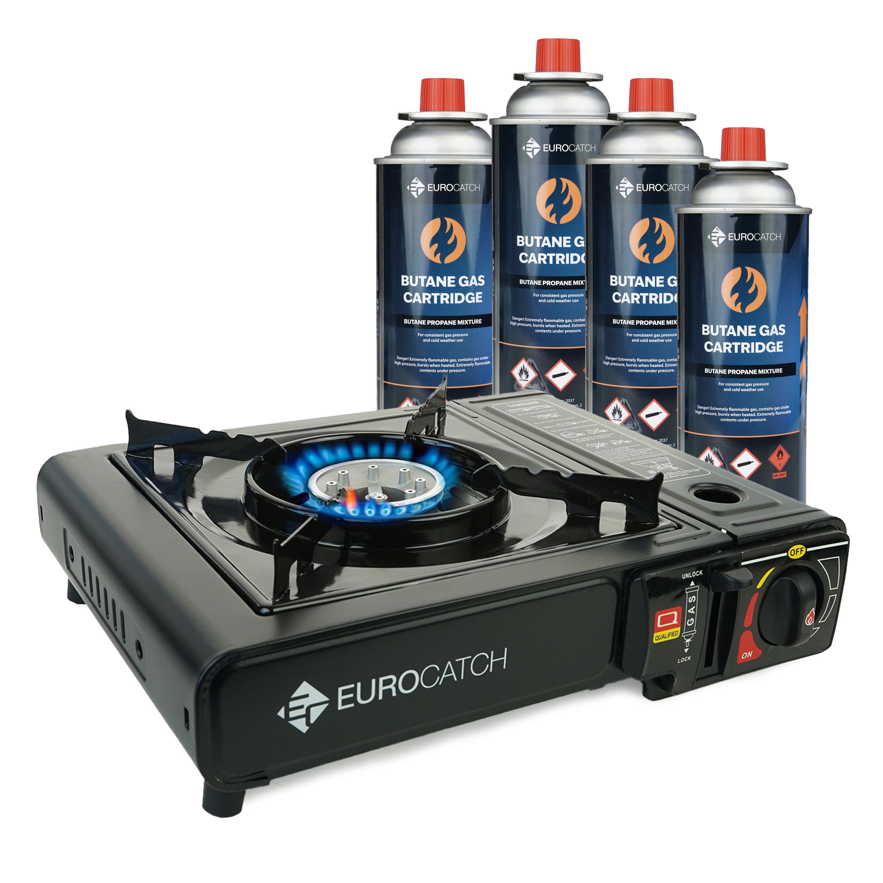 Eurocatch Fishing Gaskocher Eurocatch Outdoor Gaskocher + Gaskartuschen, (4-St)