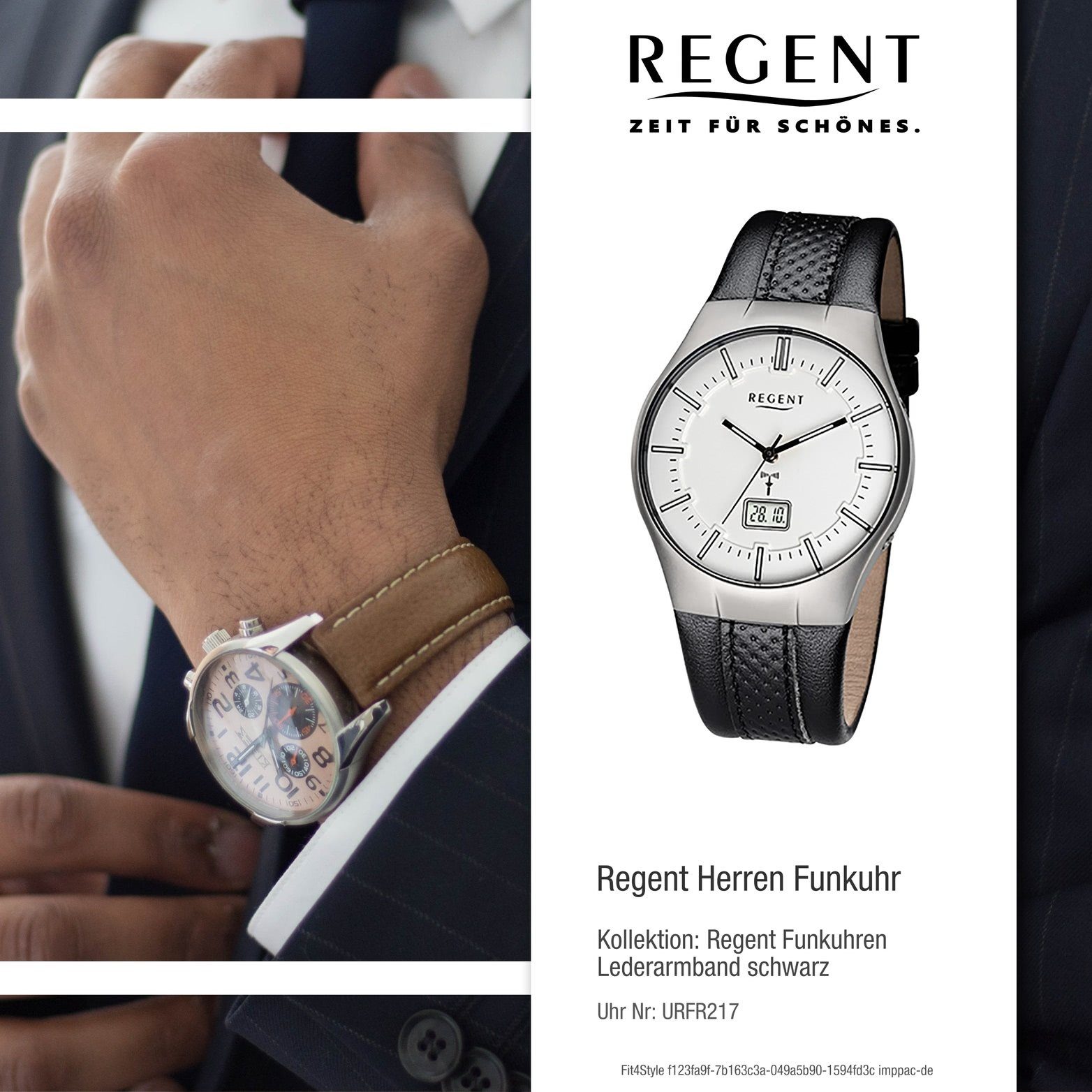 Regent Funkuhr Regent FR-217 Funkuhr, 39mm), Leder rundes Elegant-Style mit Lederarmband, (ca. Uhr Herren Herrenuhr Gehäuse