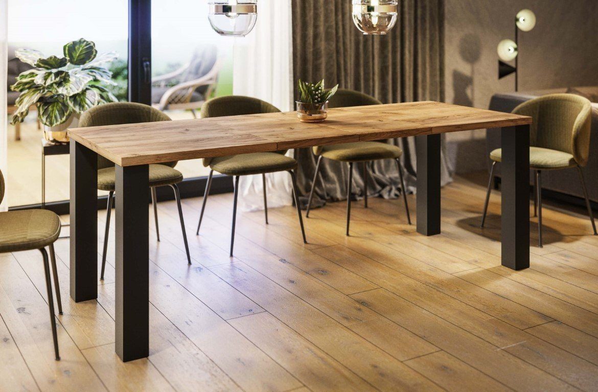 Endo-Moebel Esstisch Esstisch "Juka" 130-210cm ausziehbar erweiterbar Kulissentisch (1 Tisch), Vierfuß, schwarz-matte Tischbeine, für bis zu 8 Personen