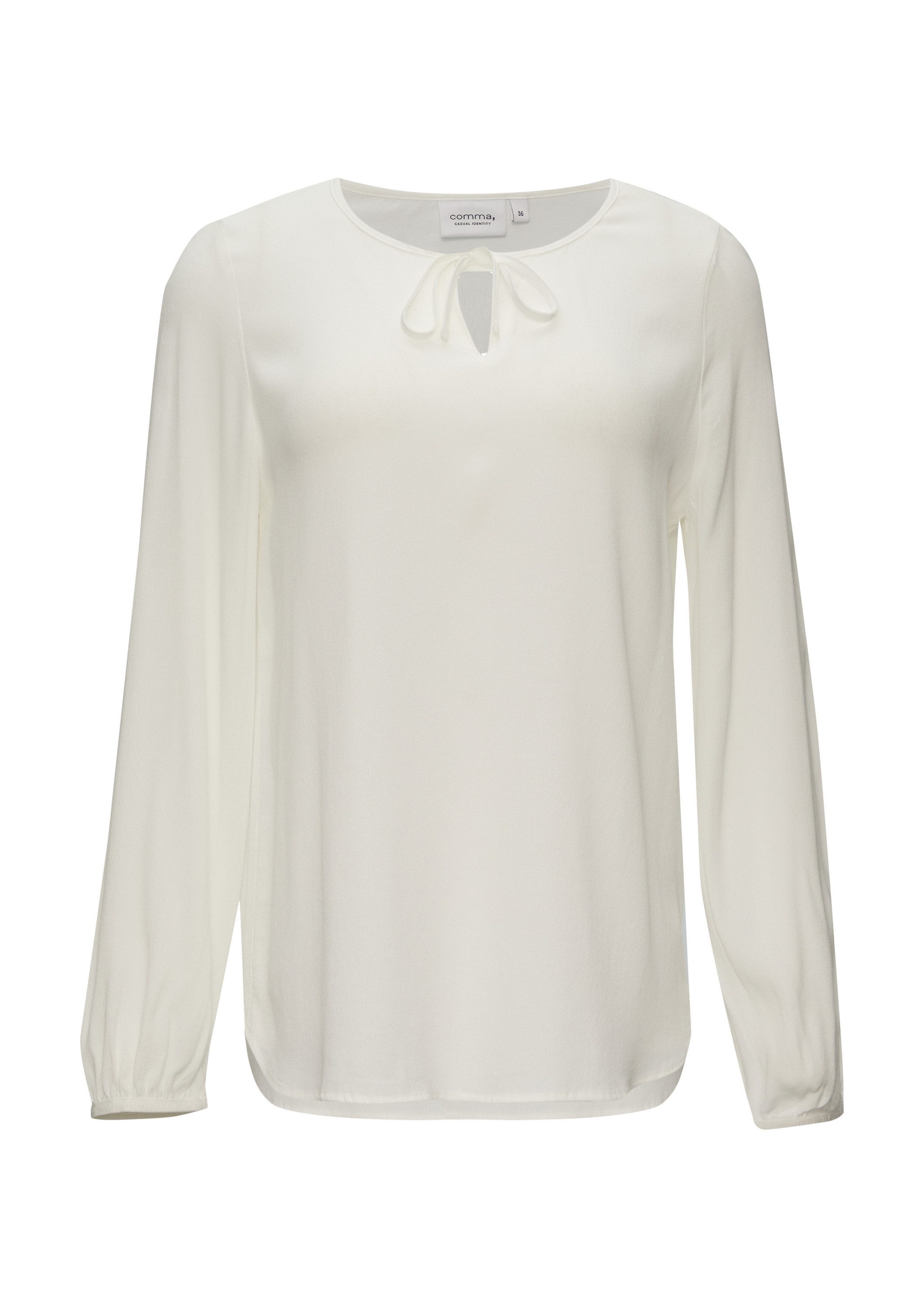 comma Langarmbluse Bluse Viskose-Bluse mit Bindedetail am Ausschnitt