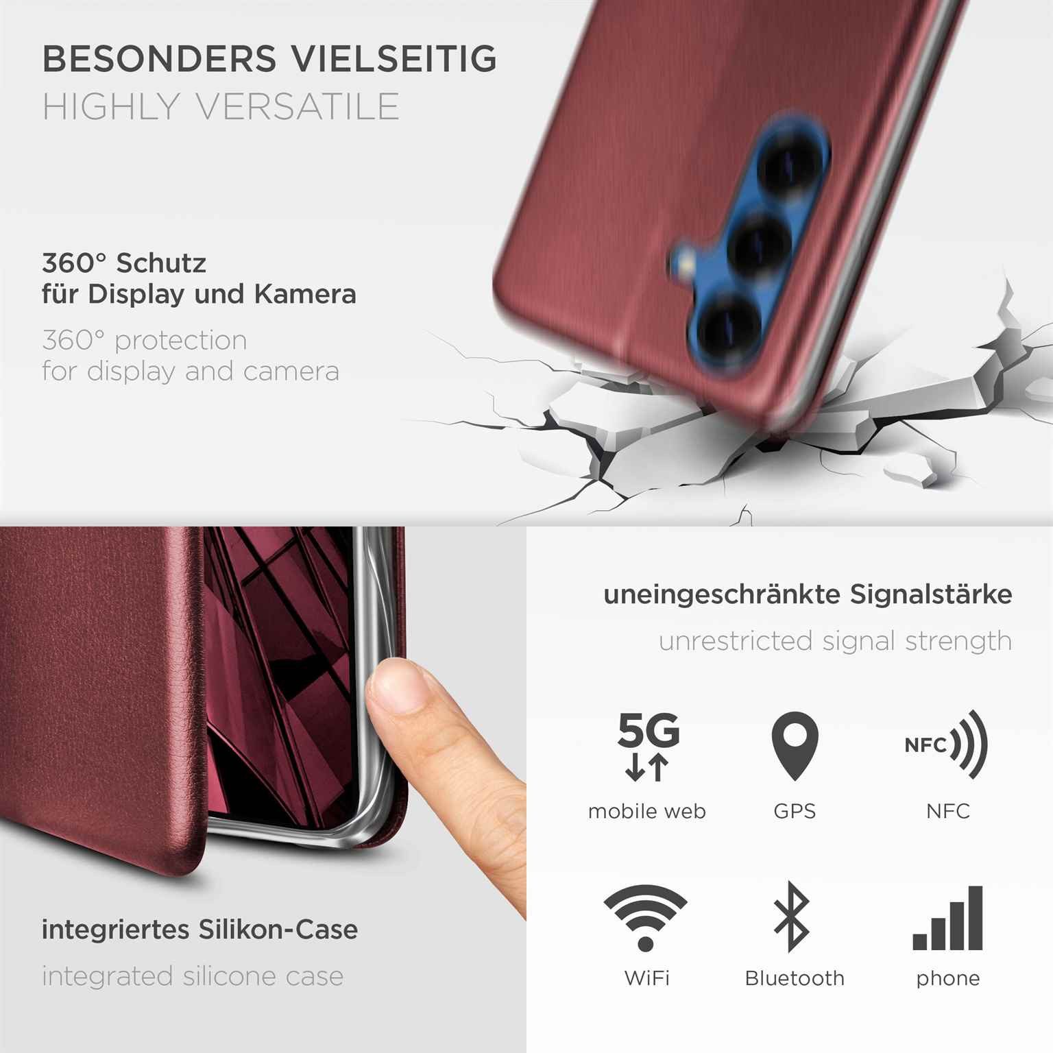 ONEFLOW Handyhülle für Samsung Galaxy S25 Premium Hülle Business Cover Rot 6,2 Zoll, 360 Grad Schutzhülle Flip Case Etui Klapphülle Dünn Leder Handy Tasche – Bild 4 von 5