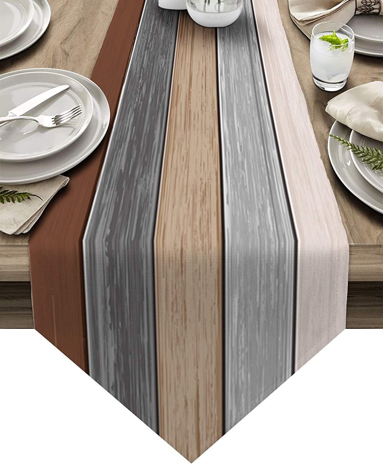 FELIXLEO Tischläufer Tischläufer Modern Rustikal Gestreift Holz Textur Tischläufer33x180cm