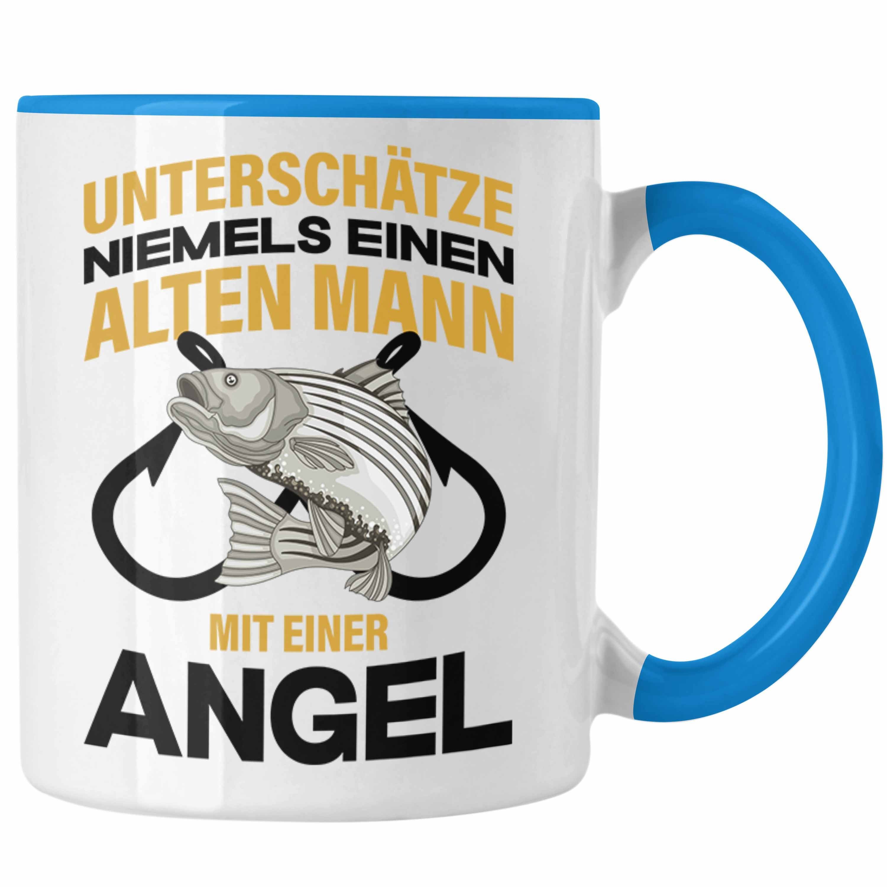 Trendation Tasse Trendation - Angler Tasse Geschenk Männer Sprüche Lustig für Fischer Geschenkidee Angeln Becher Blau