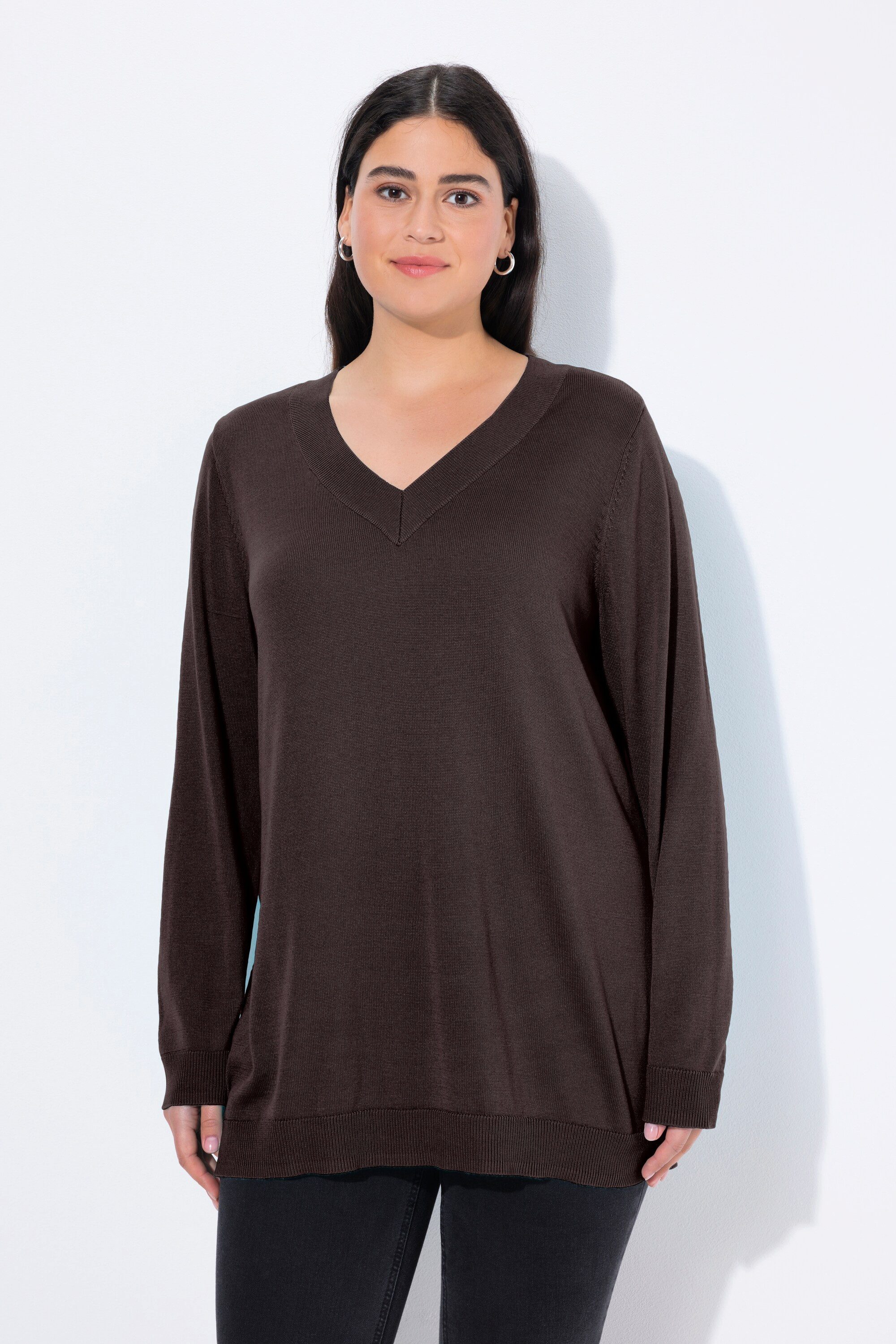 Ulla Popken Strickpullover Pullover V-Ausschnitt Langarm weicher Feinstrick