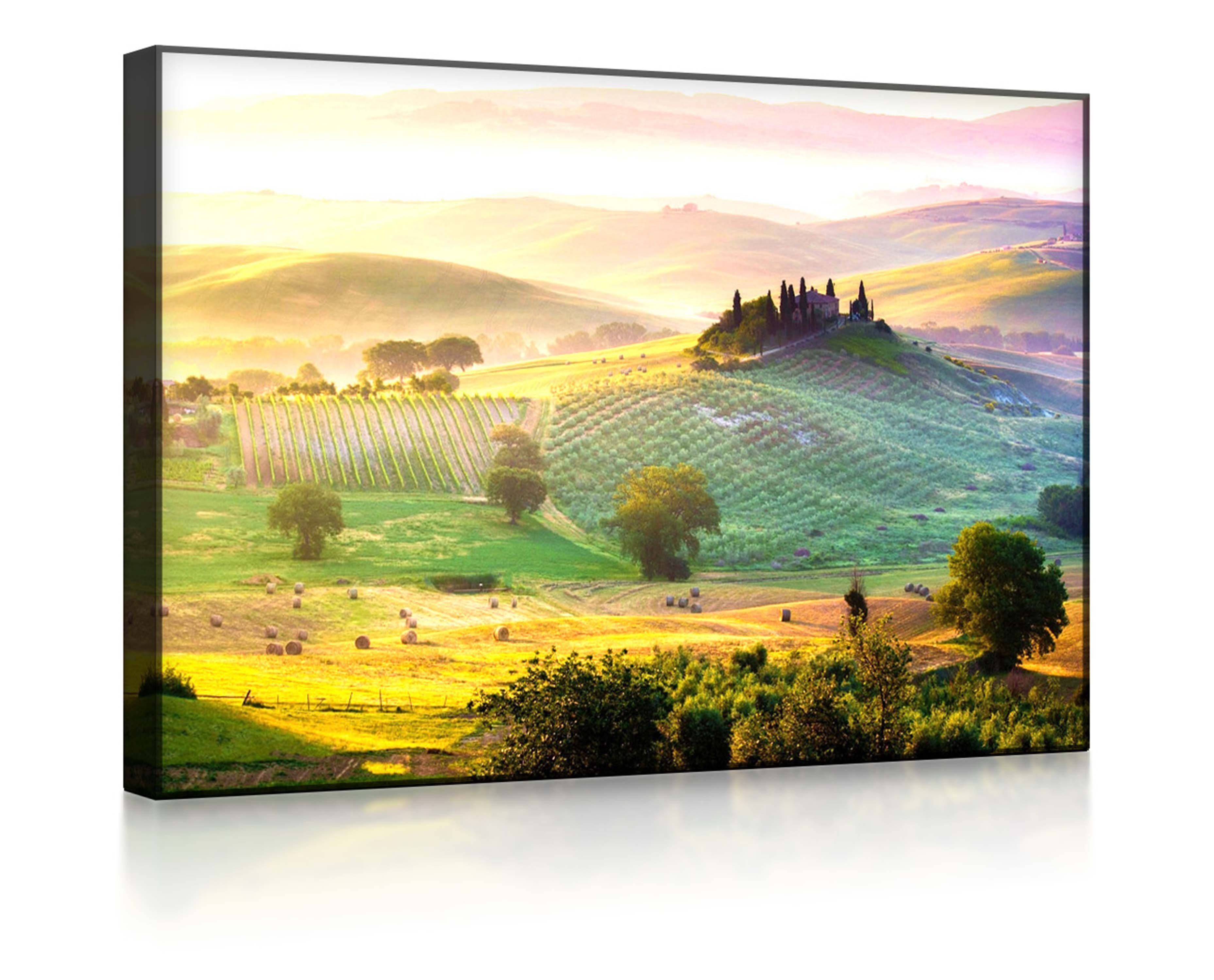 lightbox-multicolor LED-Bild Neblige Toskana Landschaft front lighted / 60x40cm, Leuchtbild mit Fernbedienung