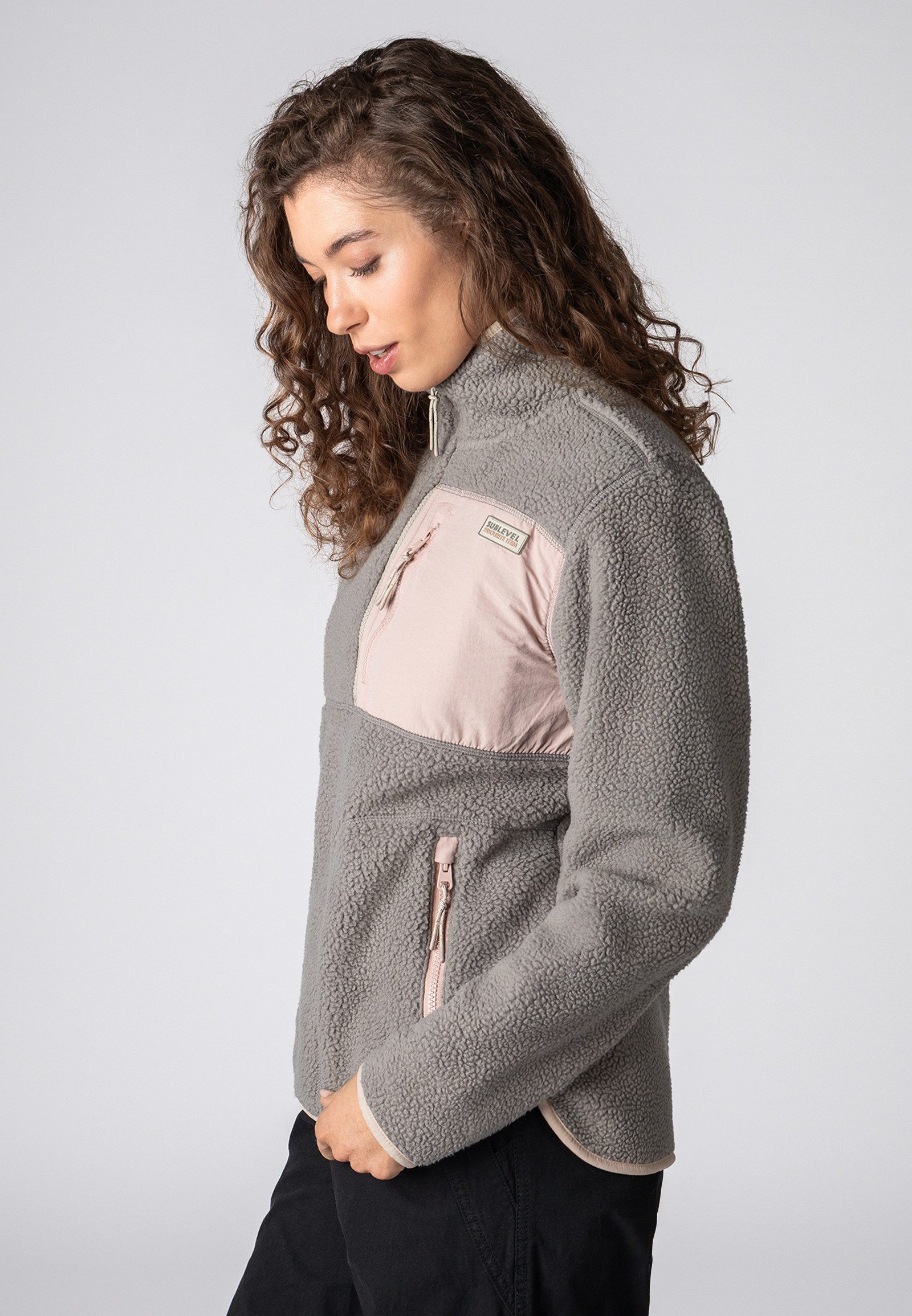 SUBLEVEL Fleecejacke Damen Half-Zip Fleecejacke Reißverschluss Fleecejacke Outdoorjacke Kuscheljacke