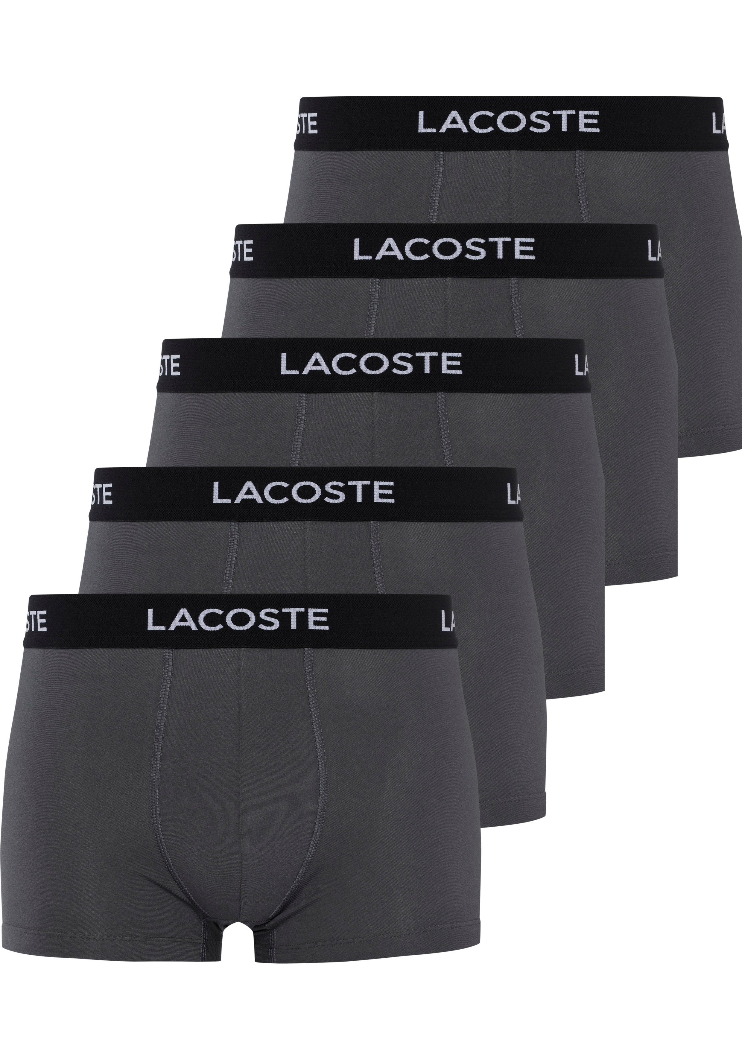 Lacoste Boxershorts (Packung, 5-St., 5er-Pack) mit Lacoste-Schriftzug am Bund grau-schwarz-weiß