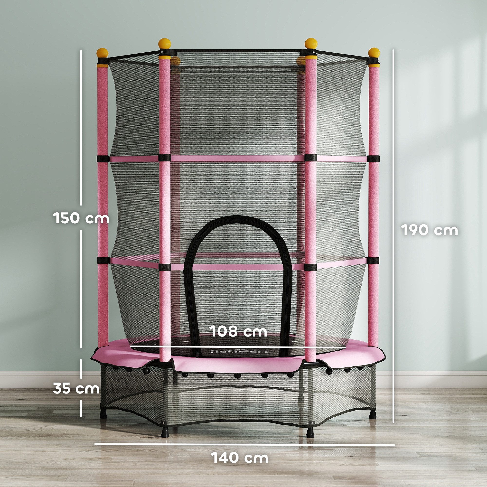 HOMCOM Kindertrampolin Trampolin Outdoor mit Sicherheitsnetz, Randabdeckung, Ø 140 cm, (Indoor Trampolin, 1 tlg., Trampolin), für Kinder 3-10 Jahre, bis 50 kg belastbar, Rosa
