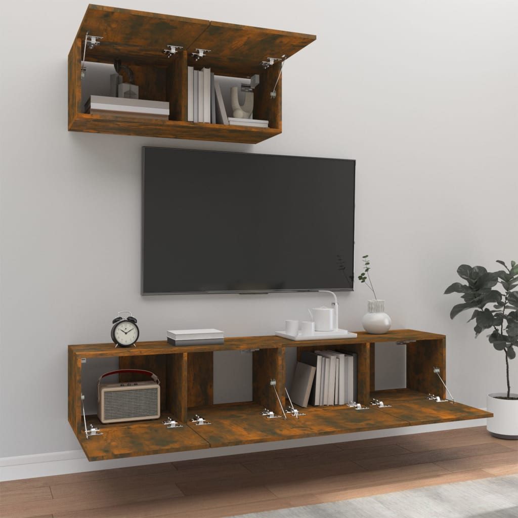 vidaXL TV-Schrank 3-tlg. TV-Schrank-Set Räuchereiche Holzwerkstoff günstig online kaufen