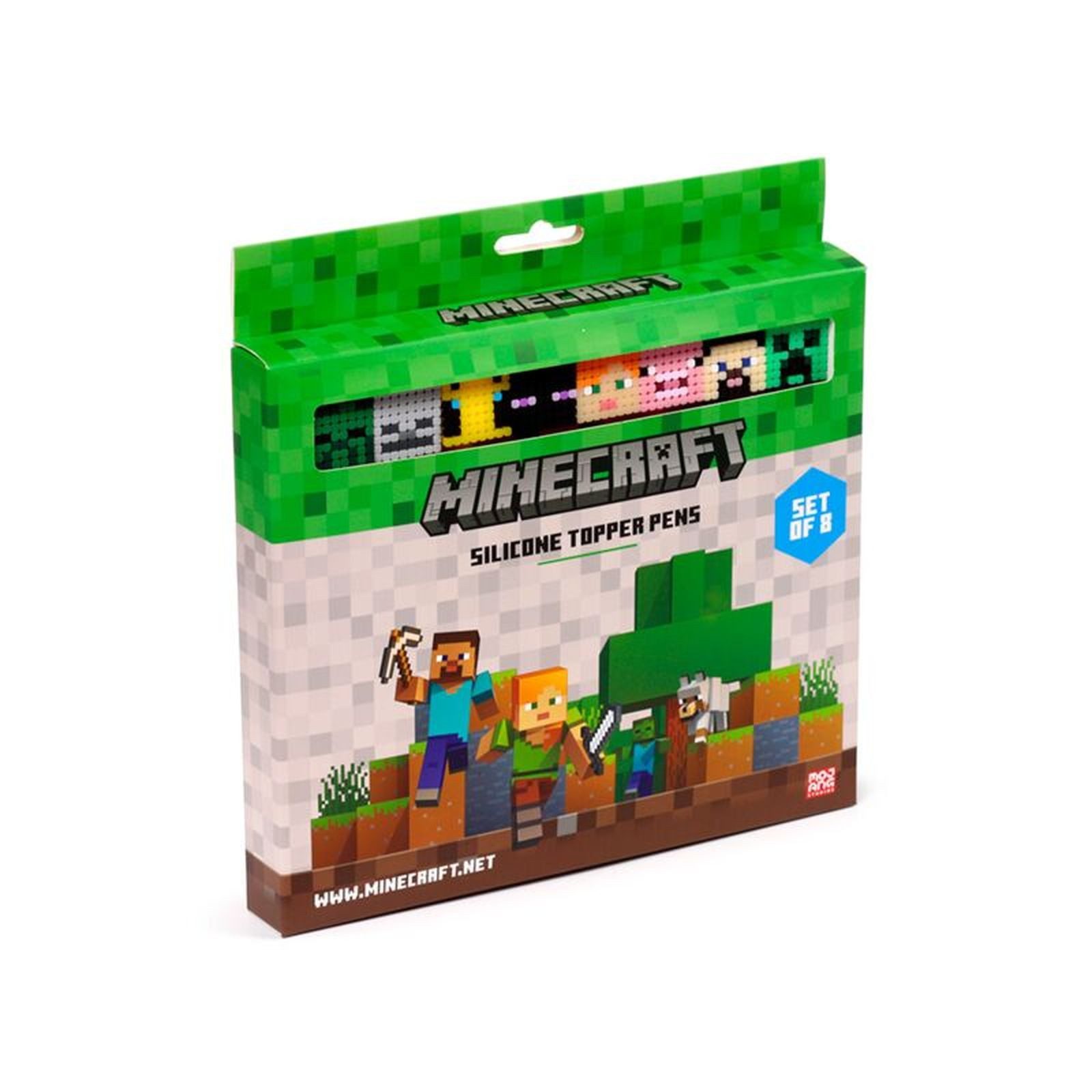 Puckator Fineliner Minecraft Fineliner Kugelschreiber mit Silikon-Topper, (8-tlg), Radierbare Tinte