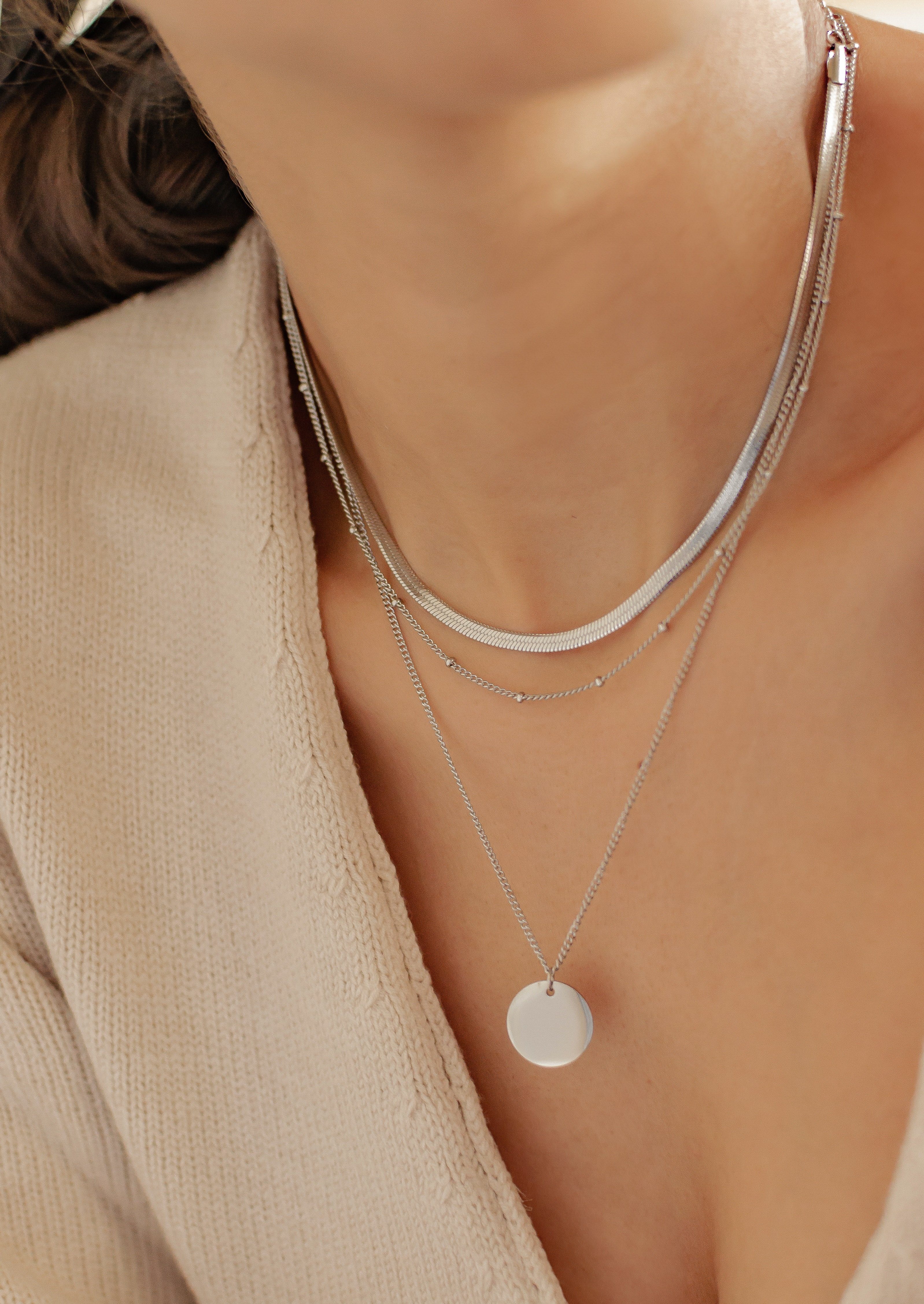 Hey Happiness Edelstahlketten-Set Layer, Mehrreihige Choker Kette mit Kreis günstig online kaufen