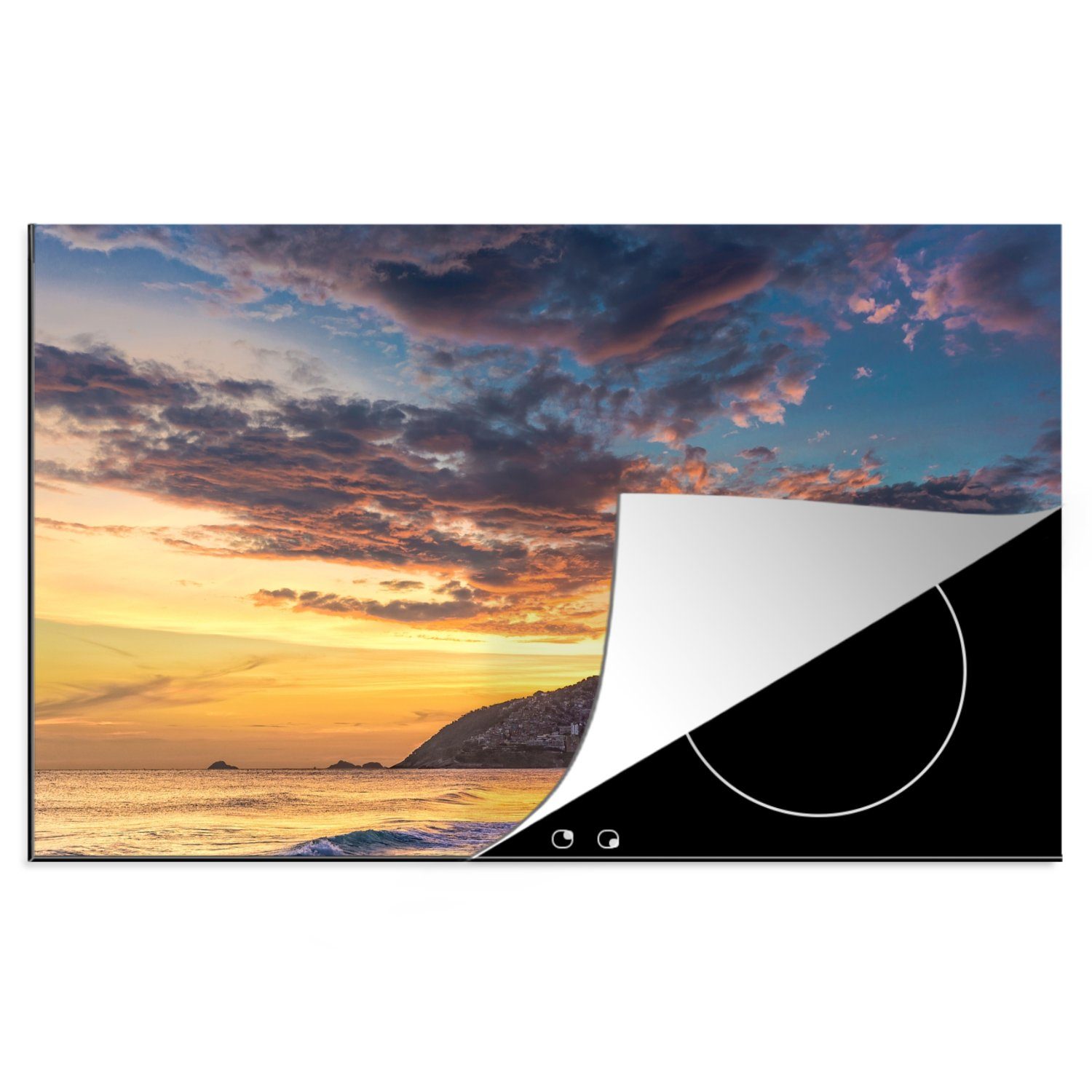 Sonnenuntergang Strand Vinyl, MuchoWow Herdblende-/Abdeckplatte - (1 Schutz 81x52 cm, für Ceranfeldabdeckung Janeiro, küche, tlg), de die Rio - Induktionskochfeld