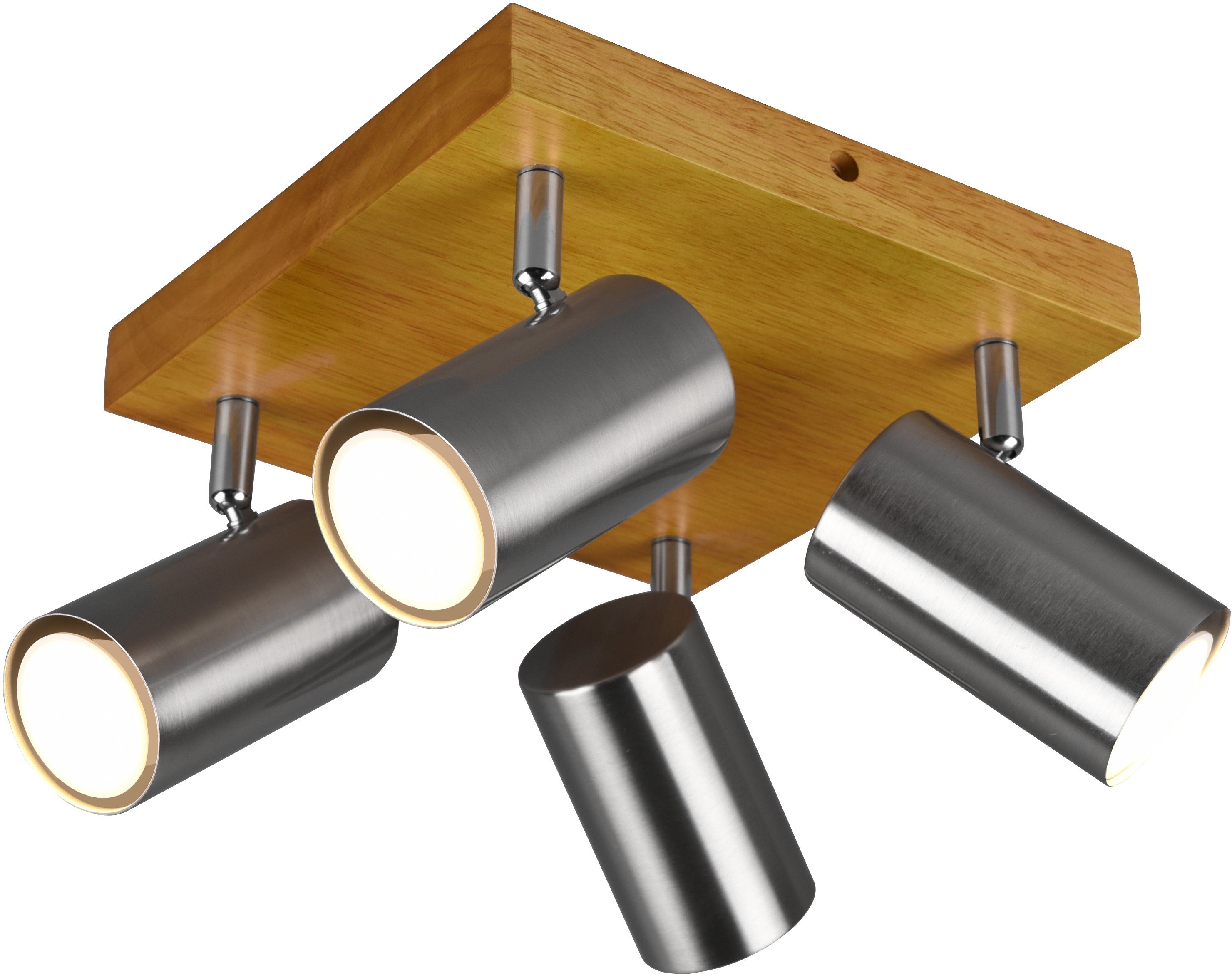 TRIO Leuchten Deckenstrahler Marley, ohne Leuchtmittel, mit Holz Baldachin, Strahler dreh- und schwenkbar