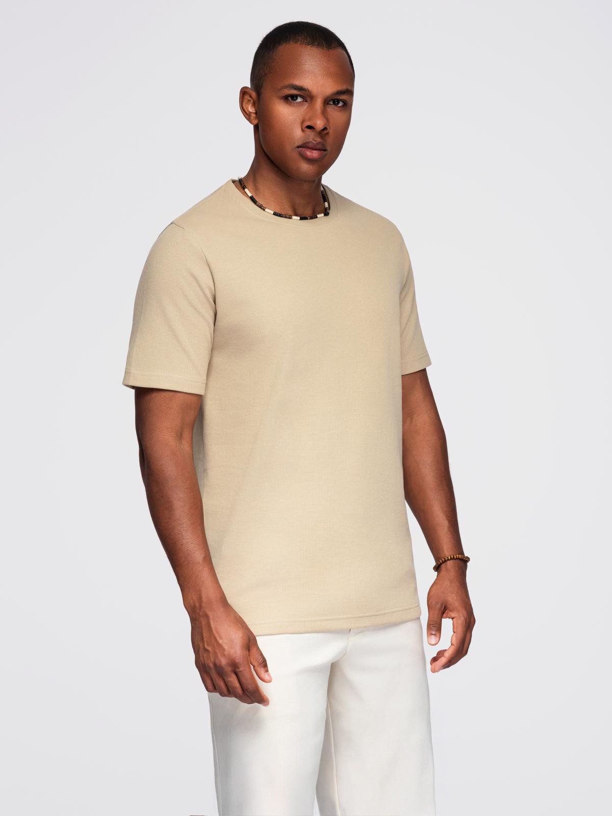 OMBRE T-Shirt T-Shirt mit Waffelstruktur und Rundhalsausschnitt