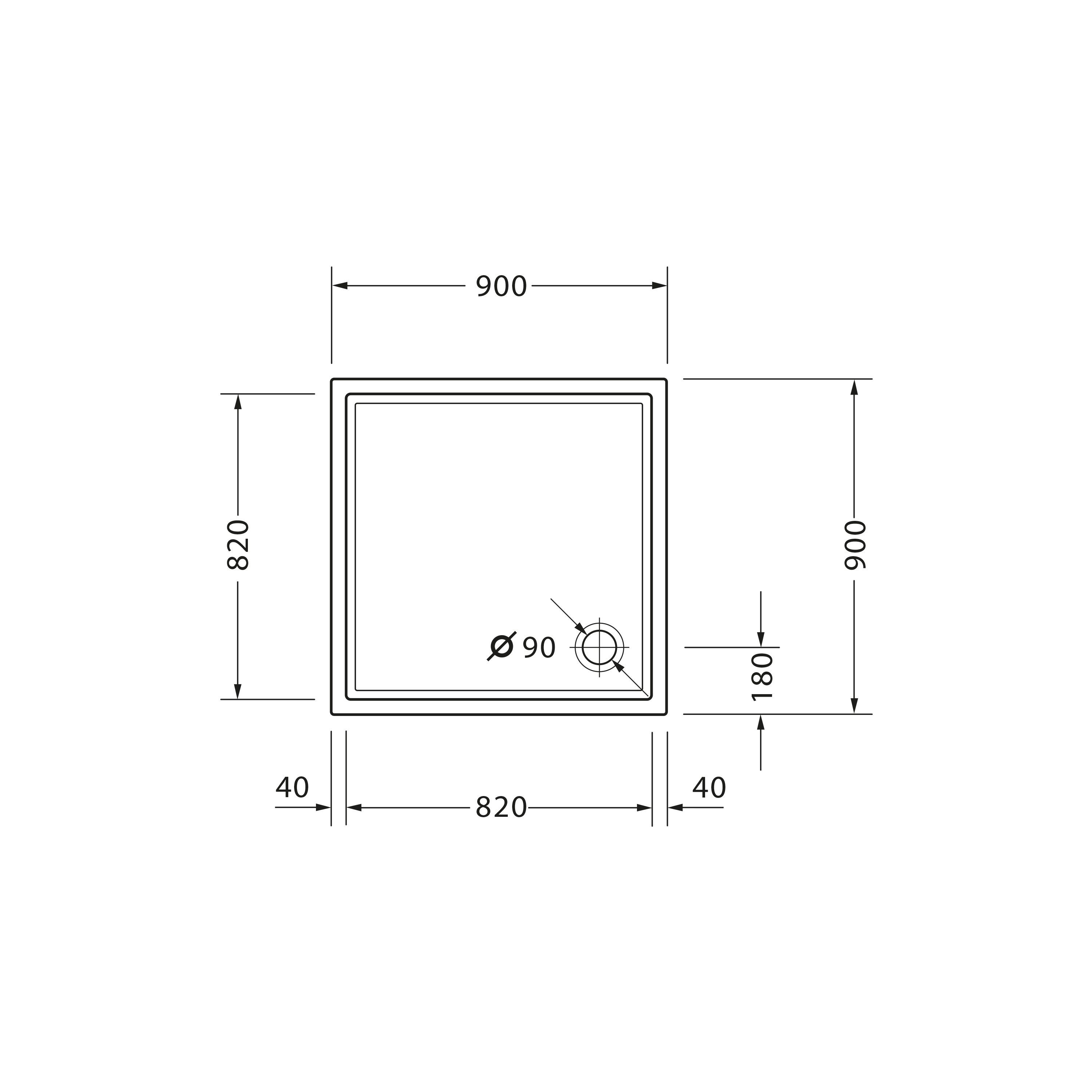 Duravit Duschwanne Starck Slimline 900 x 900 mm Weiß Ablaufdurchmesser 90mm, quadratisch, Sanitäracryl