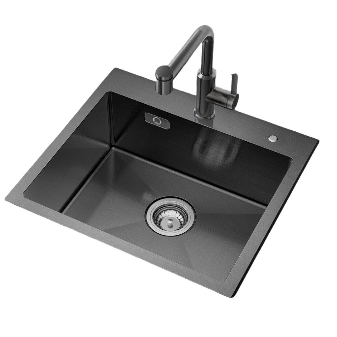 CECIPA MAX Küchenspüle aus Edelstahl 50 x 45 cm Edelstahlspüle, Einbauspüle, ohne Wasserhahn, 50/45 cm, Aufsatzspüle für die Küche, Anthrazit schwarz/gebürstet