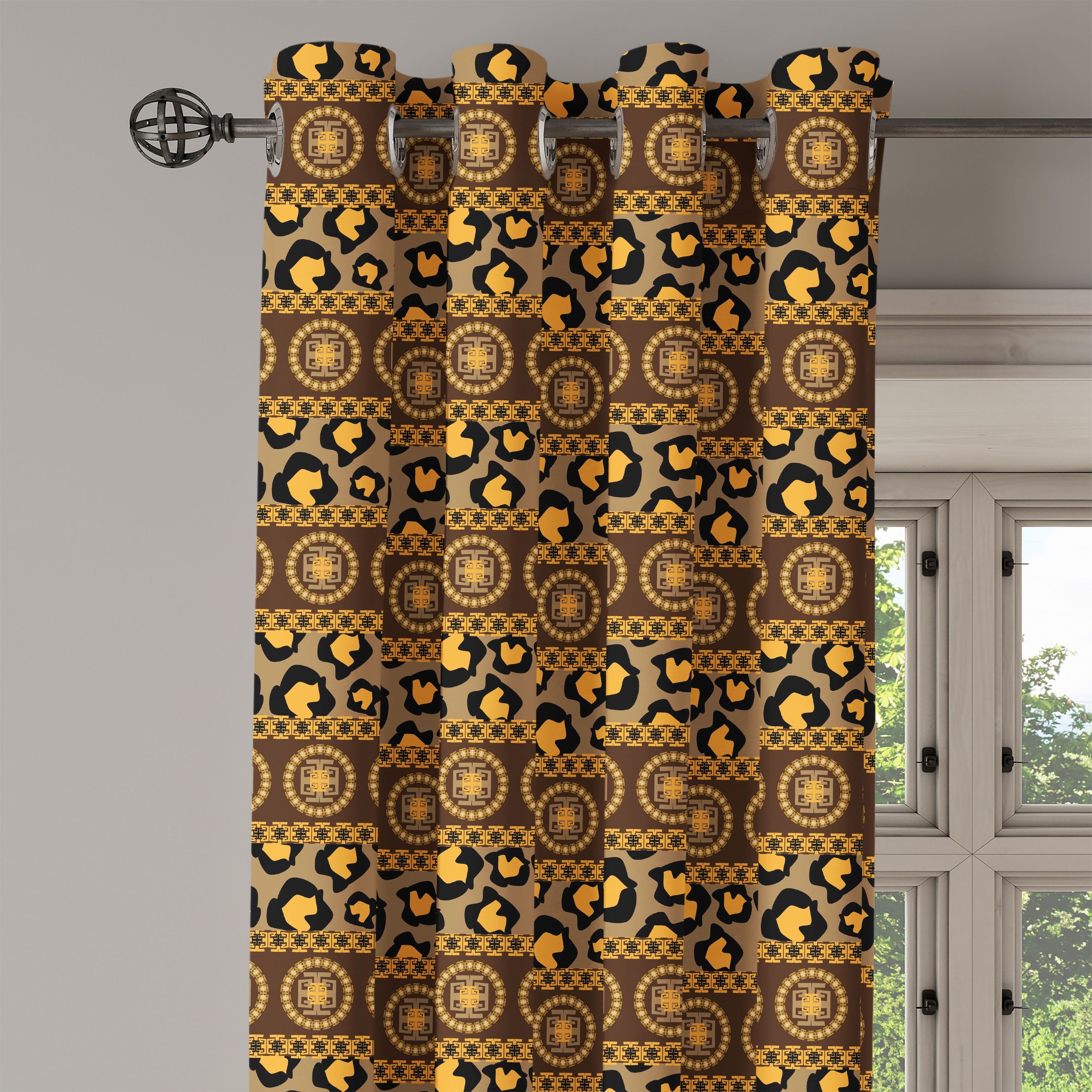 Gardine Dekorative 2-Panel-Fenstervorhänge für Schlafzimmer afrikanisch Wohnzimmer, Leopard-Haut-Verzierungen Abakuhaus
