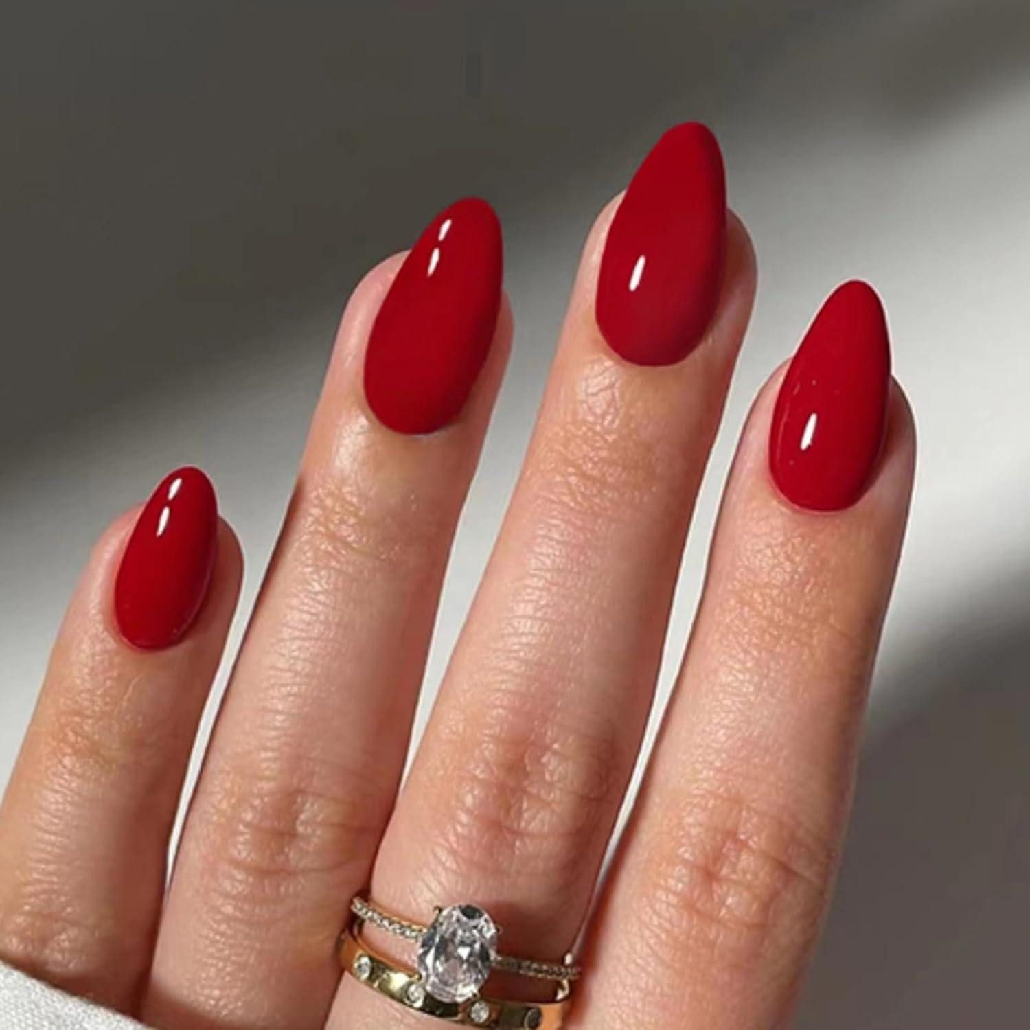 LuxusKollektion Kunstfingernägel Kunstnägel 24 Stück Rot Kurz Mandel French 16red &dark4