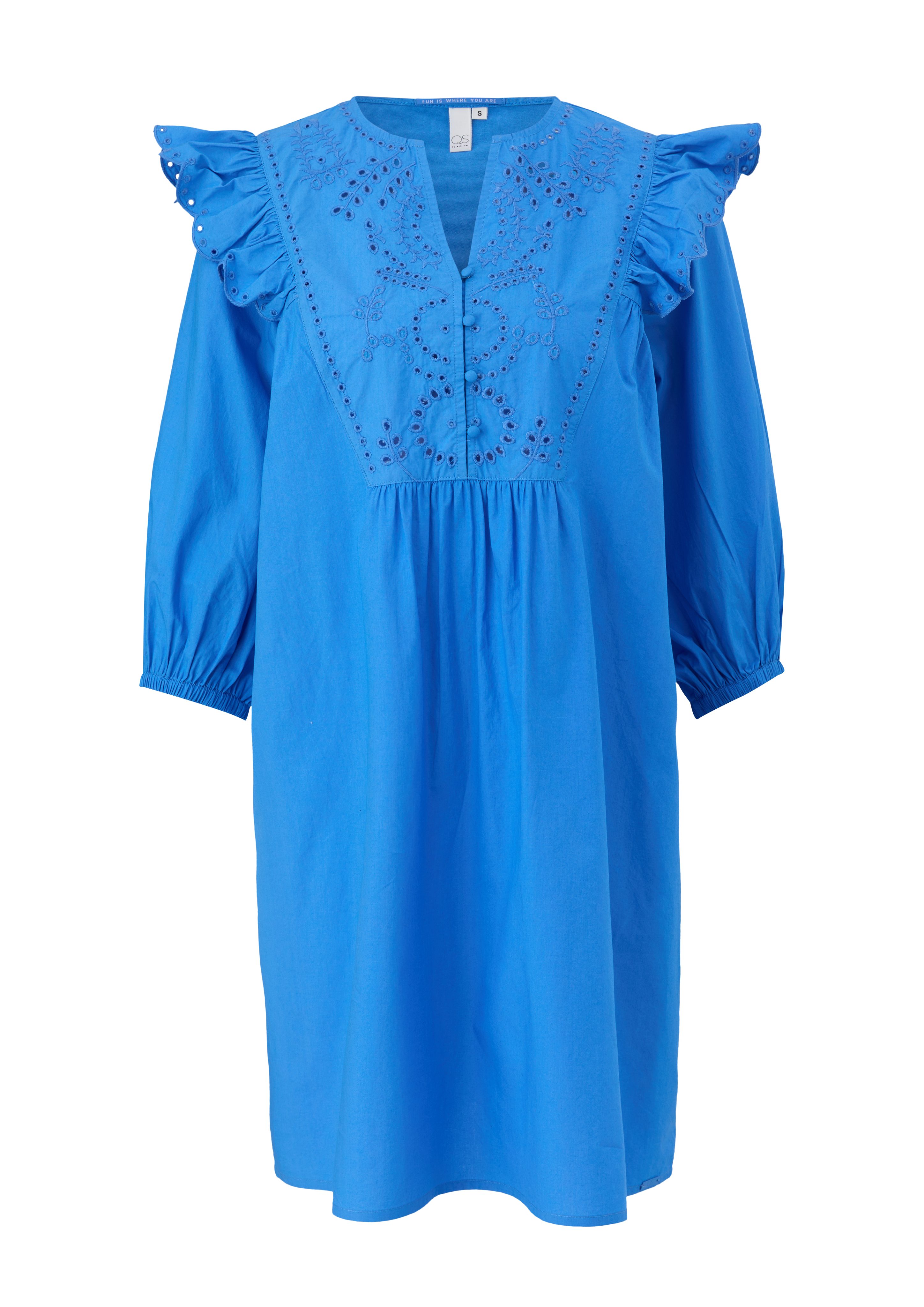 Minikleid Lochstickerei royalblau mit QS Kleid Lochstickerei