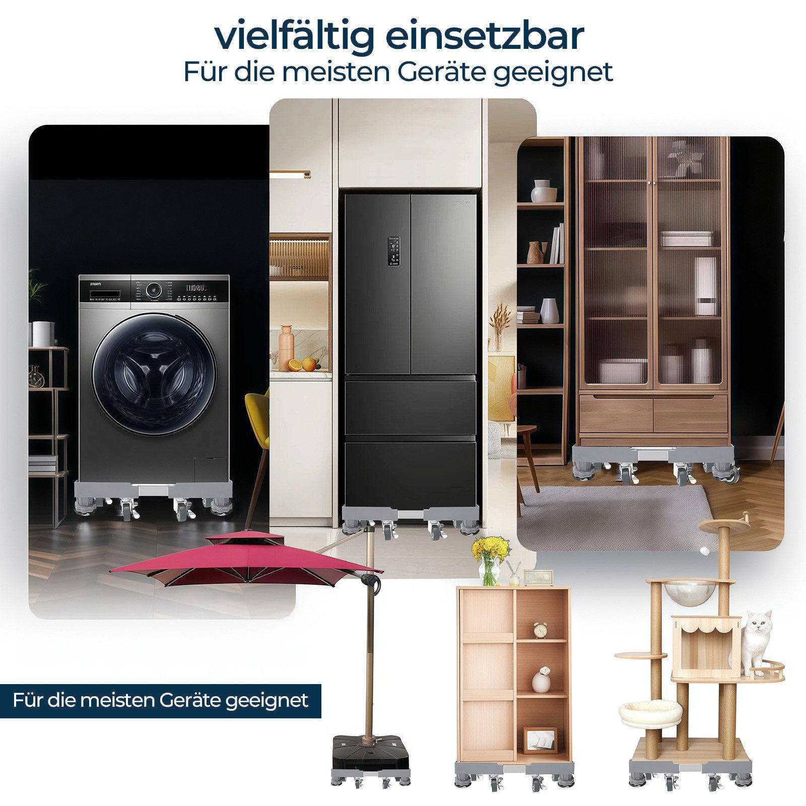 PFCTART Waschmaschinenuntergestell Waschmaschine Untergestell mit Rollen – 300 kg, verstellbar, Zubehör für Waschmaschine, Kühlschrank & Trockner – Inkl. einste – Bild 2 von 5