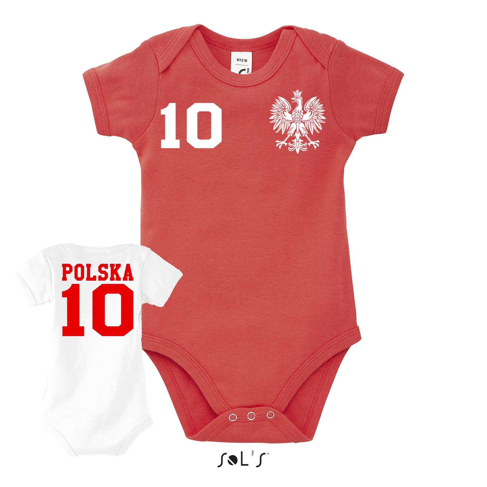 Blondie & Brownie Strampler Polen Kinder Baby Polska Sport Trikot Fußball Meister WM Europa EM Weiss/Rot