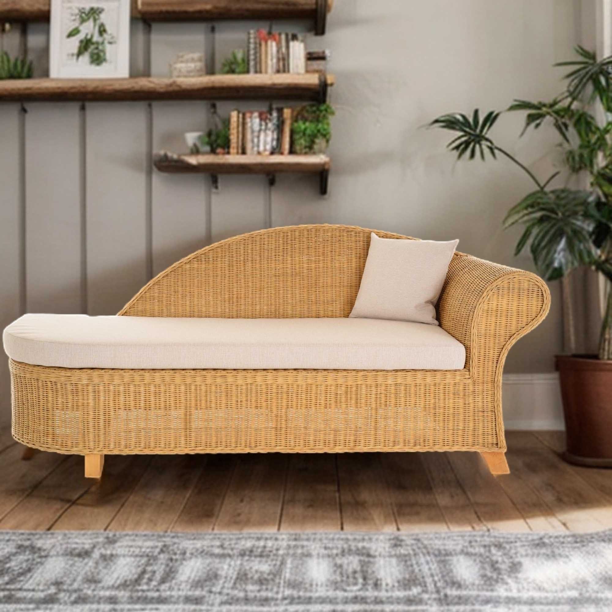 Krines Home Recamiere Rattan Recamiere Elegance Rattanliege Chaiselongue Rechts mit Polster