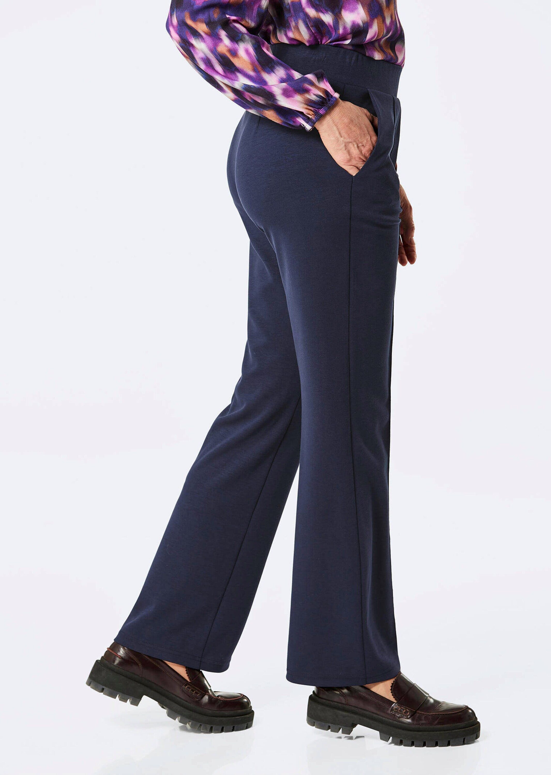 GOLDNER Stoffhose Kurzgröße: Weite Stoffhose VERA mit Biesen Lange Hose mit Rundum-Dehnbund, Biesen und Taschen