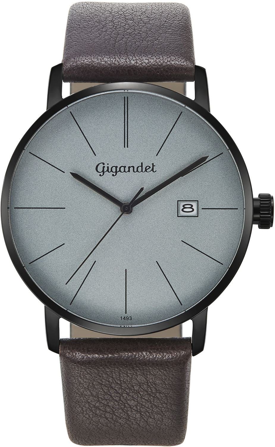 Gigandet Quarzuhr Herrenuhr, Armbanduhr, Businessuhr, 42mm, MINIMALISM G42-011, Mineralglas, Datumsanzeige, Lederband, 3bar/30m wasserfest