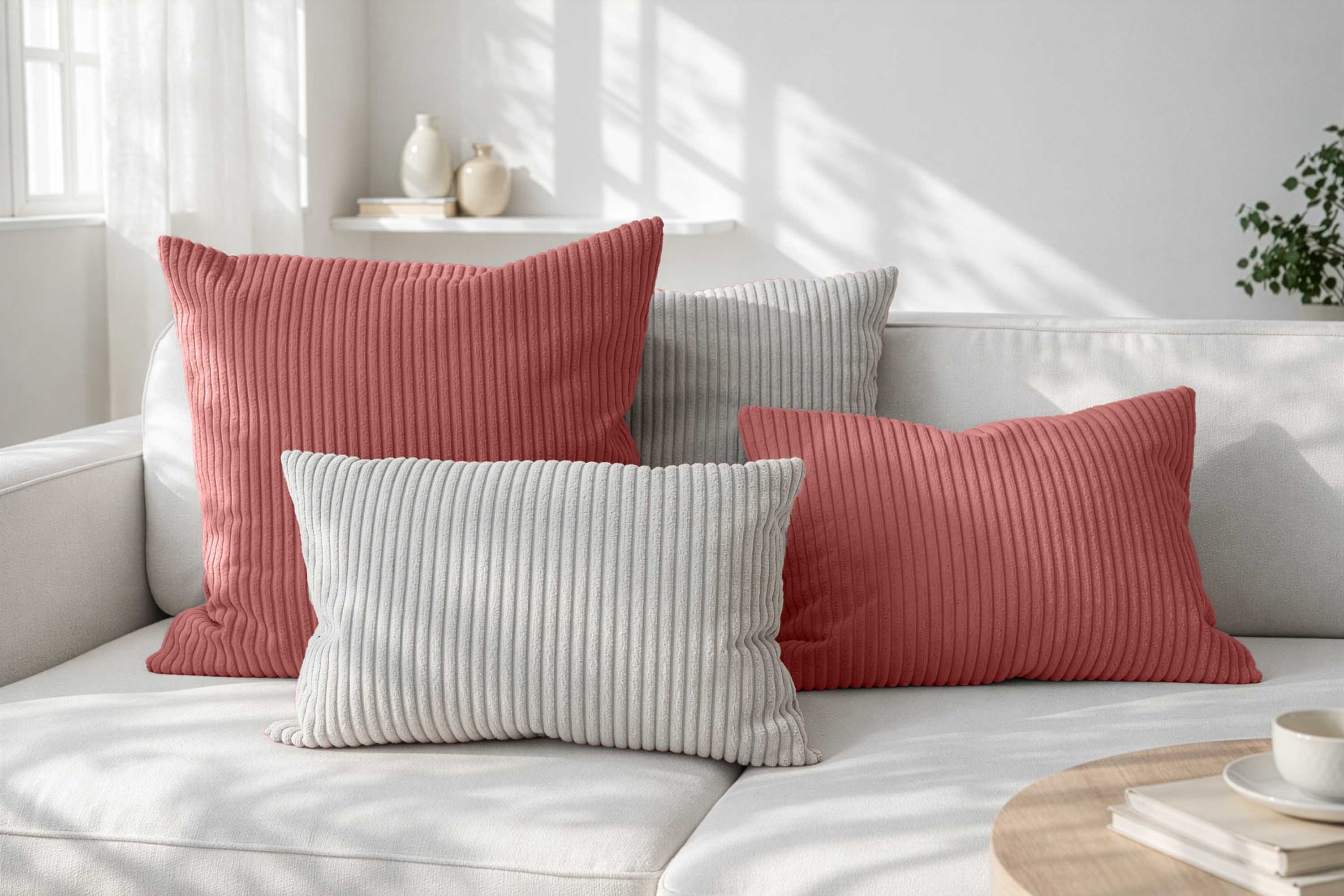 Amilian Dekokissen Sofakissen Cord-Optik 4er Set mit Füllung 2x 40x40 + 2x 35x45 cm, mit Füllung, Hotelverschluss, formstabil