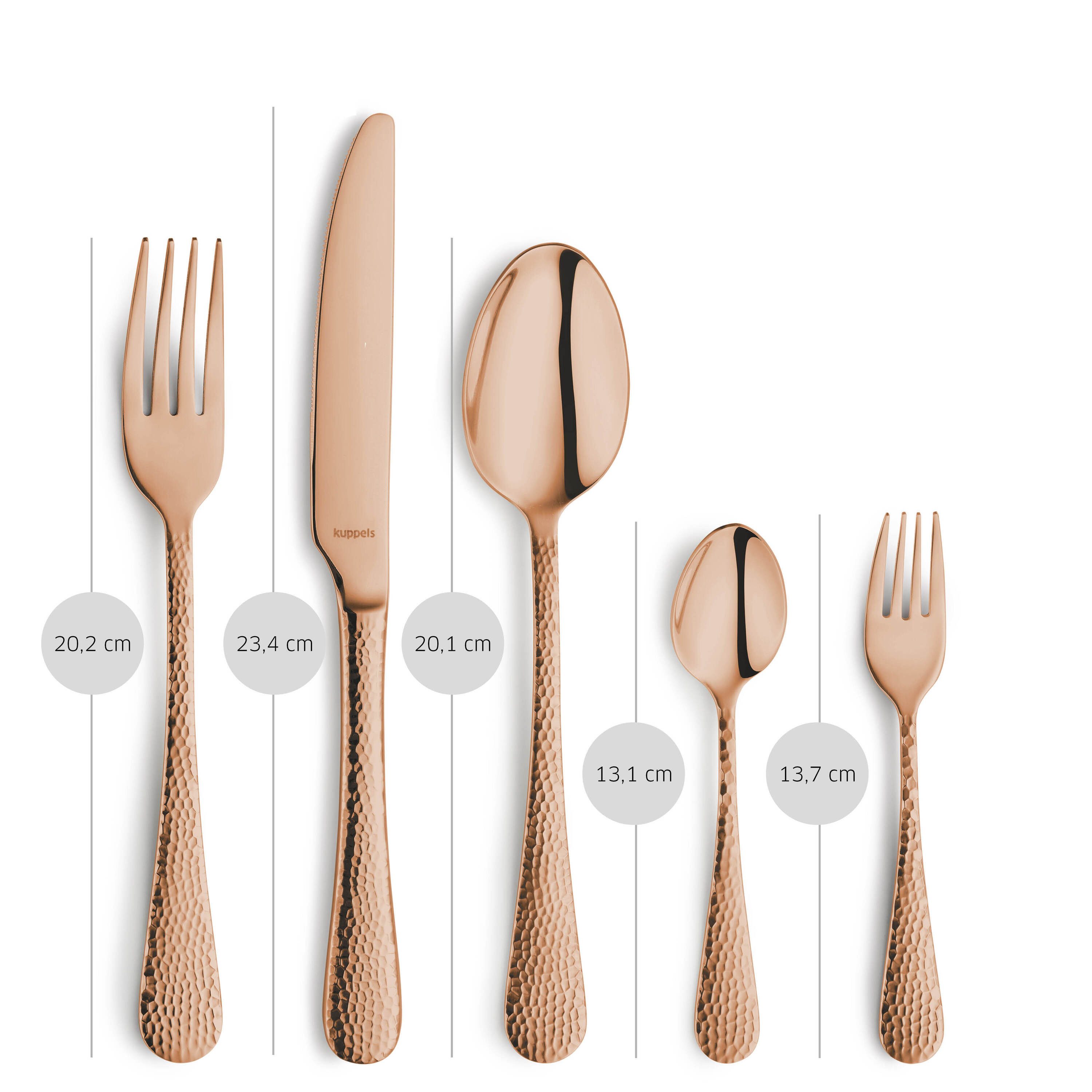 Kuppels Besteck-Set CRYSTAL (30-tlg), 6 Personen, Edelstahl Rostfrei 18/0, Handreinigung empfohlen, roséfarbender PVD Veredelung, gehämmert – Bild 5 von 5