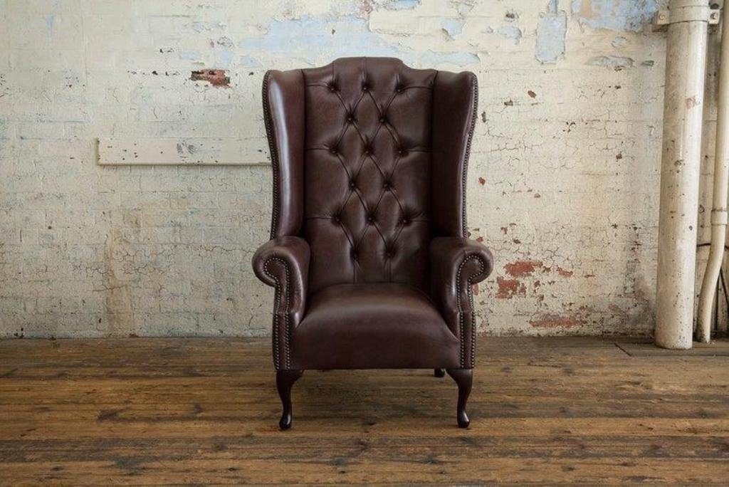 Ohrensessel Chesterfield Ohrensessel Stuhl der Premium Klasse 100% Leder Sofort