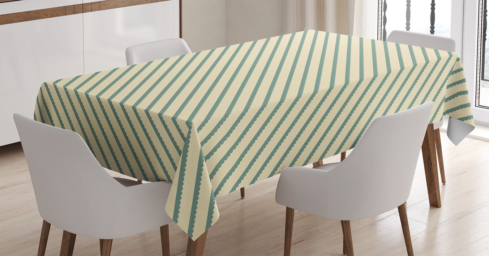 Abakuhaus Tischdecke Farbfest Waschbar Für den Außen Bereich geeignet Klare Farben, Retro Bias-Grün-Streifen