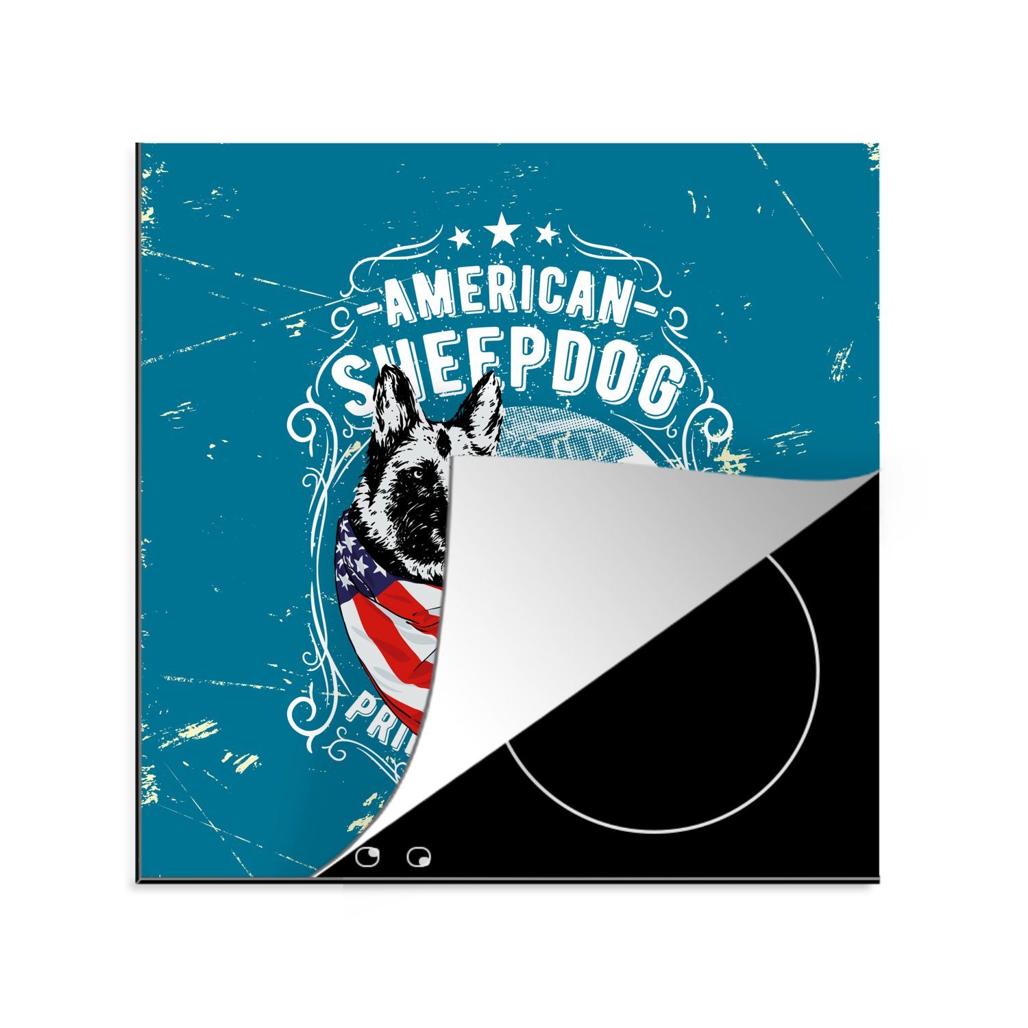 Großeinkauf MuchoWow Herdblende-/Abdeckplatte Jahrgang - Hund Arbeitsplatte - tlg), küche Amerika, für cm, Vinyl, (1 Ceranfeldabdeckung, 78x78