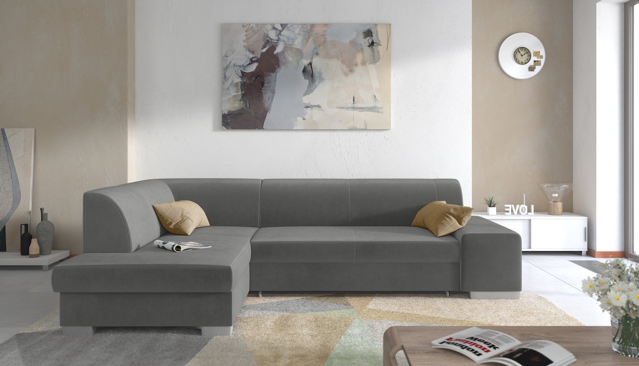 99rooms Ecksofa Piave, L-Form, Eckcouch, wahlweise mit Bettfunktion, Ottomane links oder rechts bestellbar