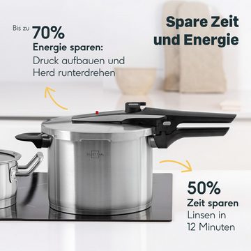 SILBERTHAL Schnellkochtopf 6L, Edelstahl, für alle Herdarten, 70-100kPA, inkl. Dichtungsring