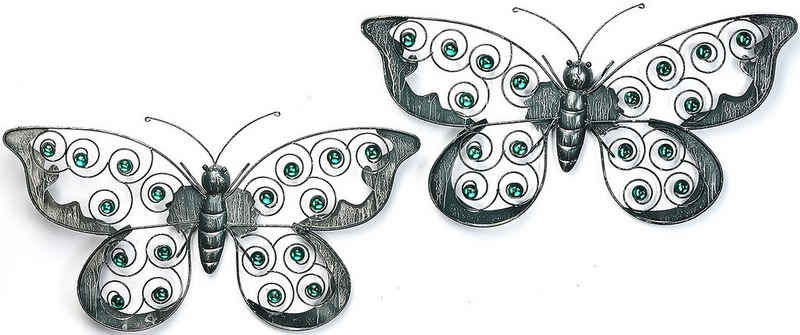 Kobolo Wandbild Schmetterling Wandschmuck - 2er Set - 29x55 cm, mit Acrylperlen