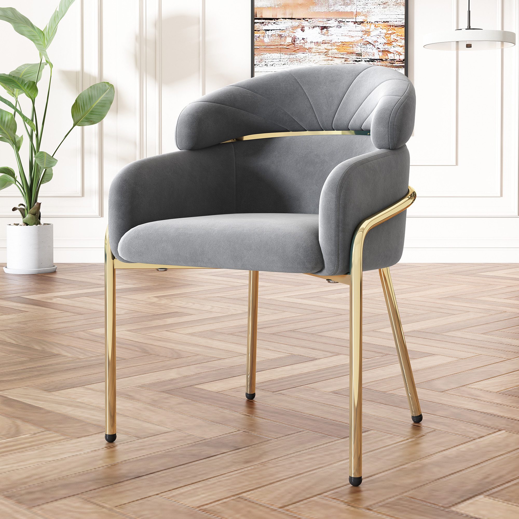 PODOFO Polsterstuhl Polsterstuhl Esszimmerstuhl Schlafzimmer mit vier Metallbeinen, Samt, Luxus