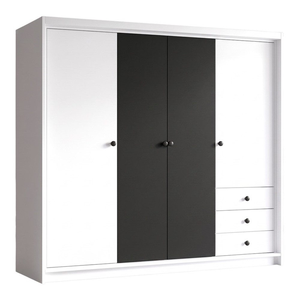 A&J MöbelLand GmbH Drehtürenschrank FALKEN– viertüriger Kleiderschrank 200 cm (Geräumiger viertüriger Kleiderschrank mit Schubladen. Geräumiger Schrank mit einer Breite von 200 cm und Schubladen, ideal zur Aufbewahrung von Kleidung und Accessoires. Viel S