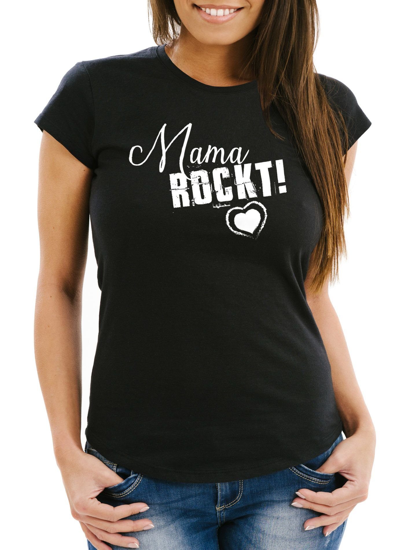 Print-Shirt Damen T-Shirt Mama rockt Geschenk für Mutter Muttertag Slim Fit