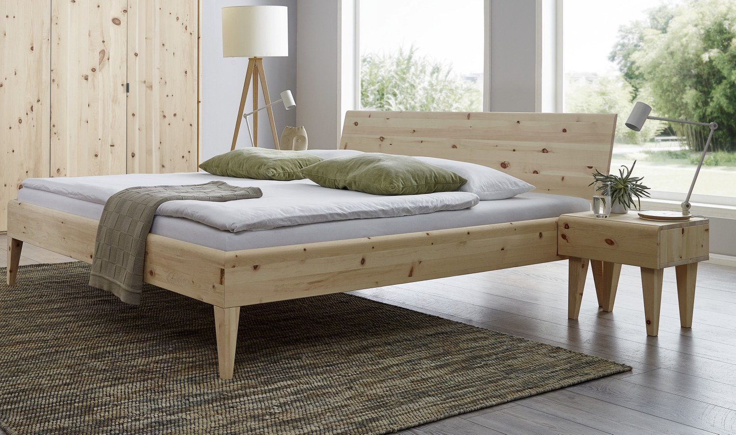 Natur24 Bett »Bett Zypern1020 Zirbe 200x220 cm Sonderlänge mit Kopfteil«