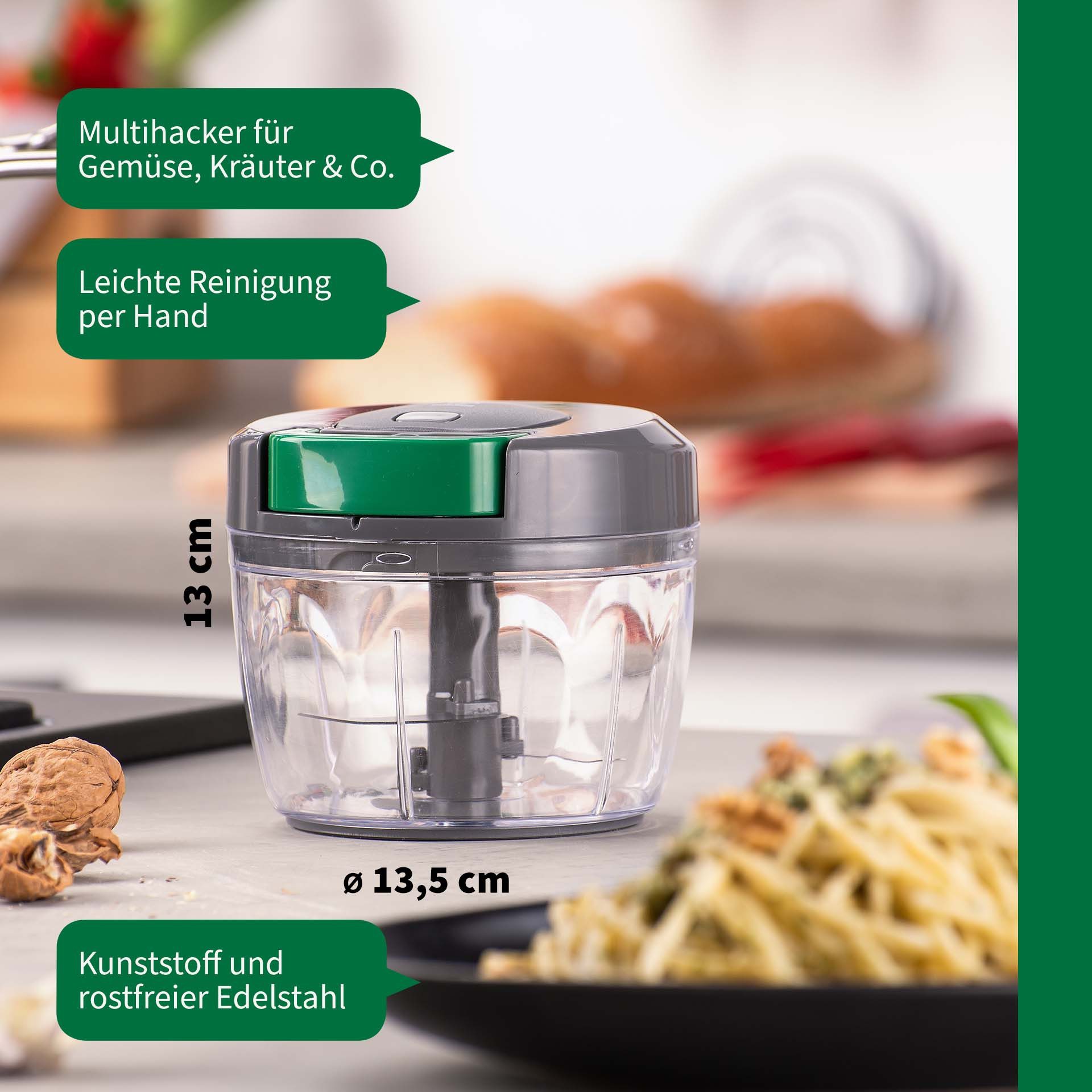 Chefkoch trifft Fackelmann Zerkleinerer Multi-Zerkleinerer, 5-teilig – für Gemüse, Obst & Kräuter, inklusive Mix-Einsatz zum Verrühren und Aufschlagen von Flüssigkeiten