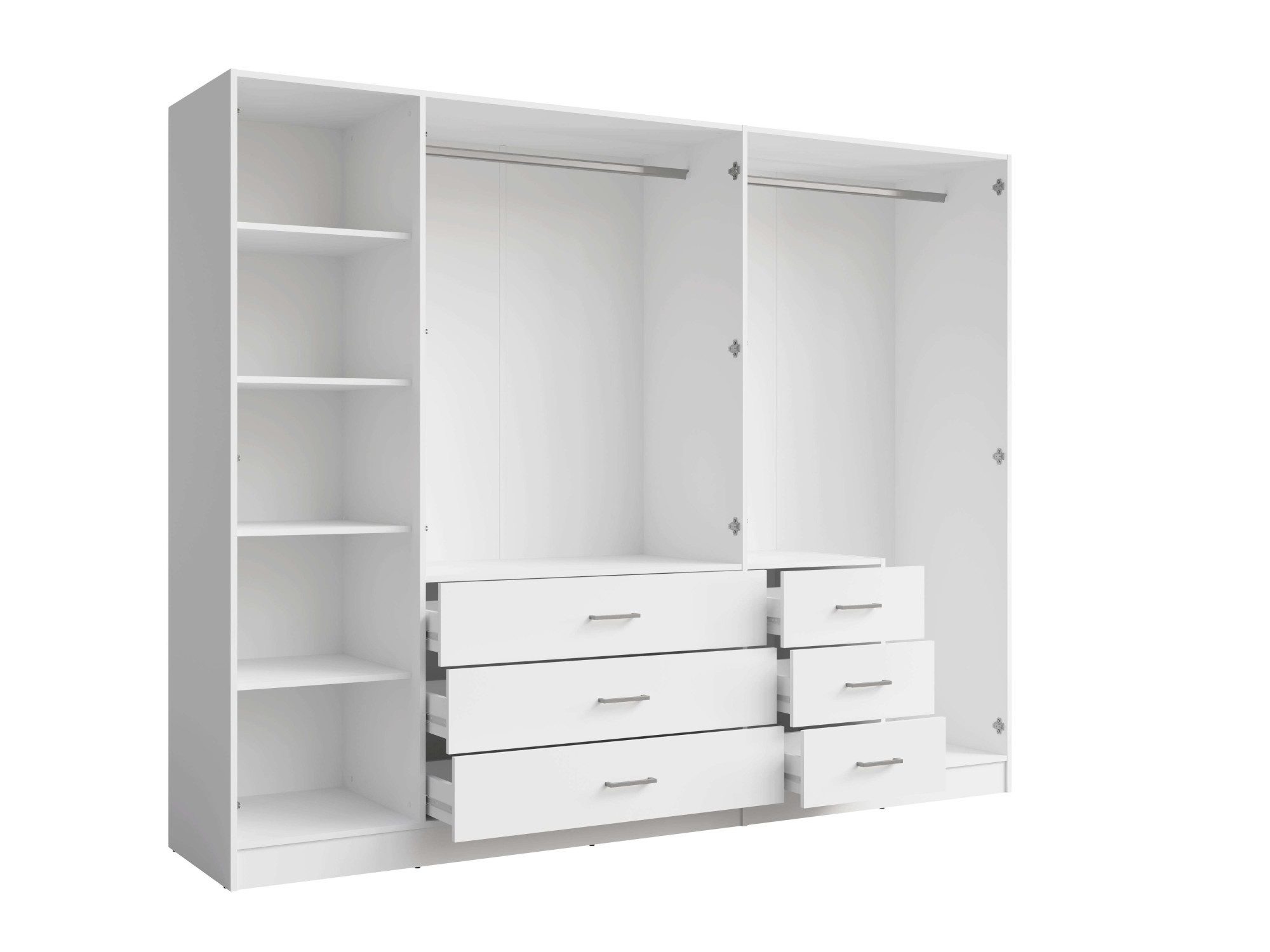 Home affaire Kleiderschrank KOS Garderobe mit 6 Schubladen, Kleiderstange, 5 Einlegeböden, Spiegel Wäscheschrank mit 5 Drehtüren, silber Griffen, Maße B/H/T 250/200/58cm