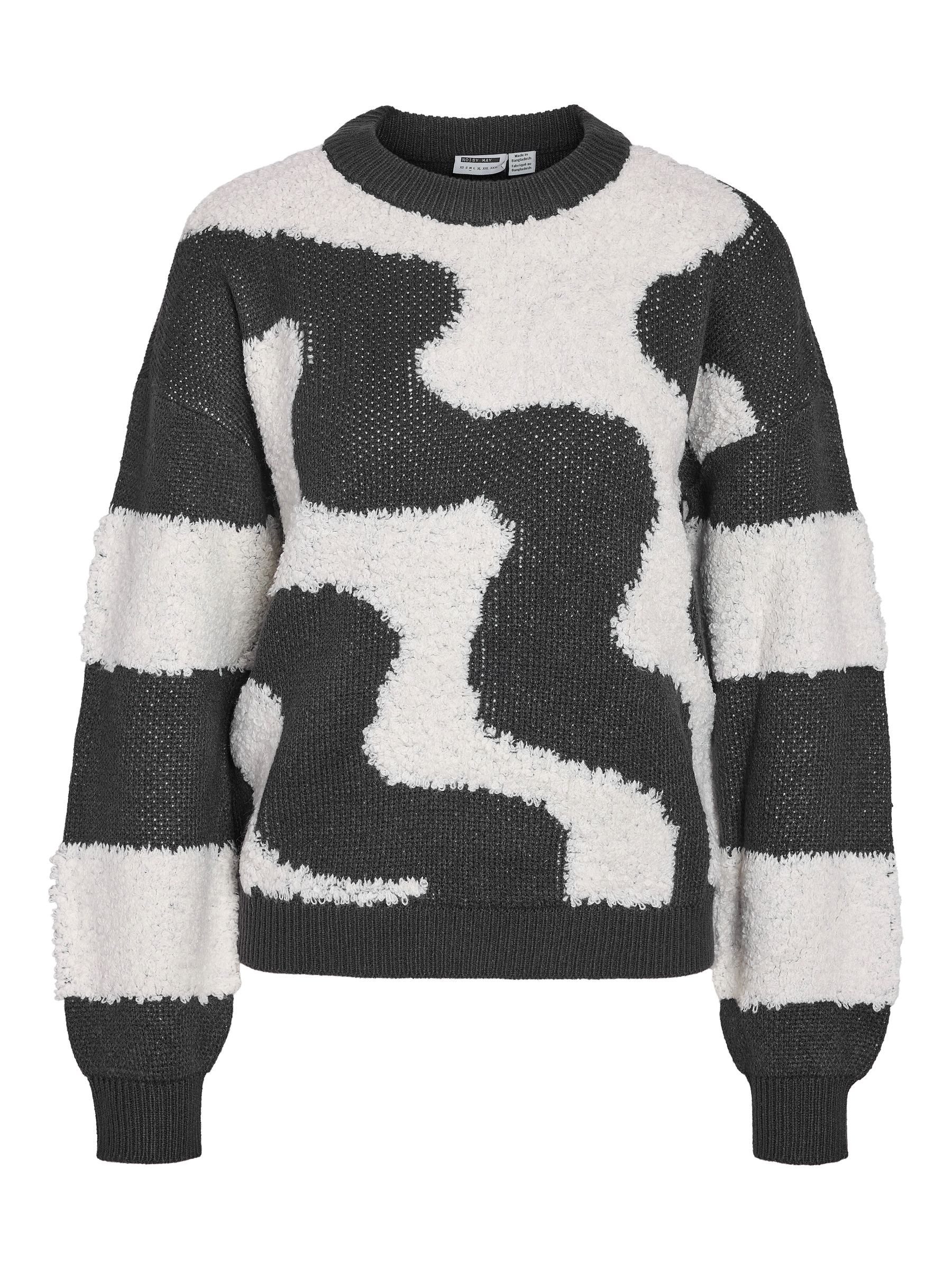 Noisy may Strickpullover Abstraktes Strukturmuster Ballonärmel für Damen (1-tlg) Flauschige Strukturflächen, Ballonärmel, Rippenbündchen