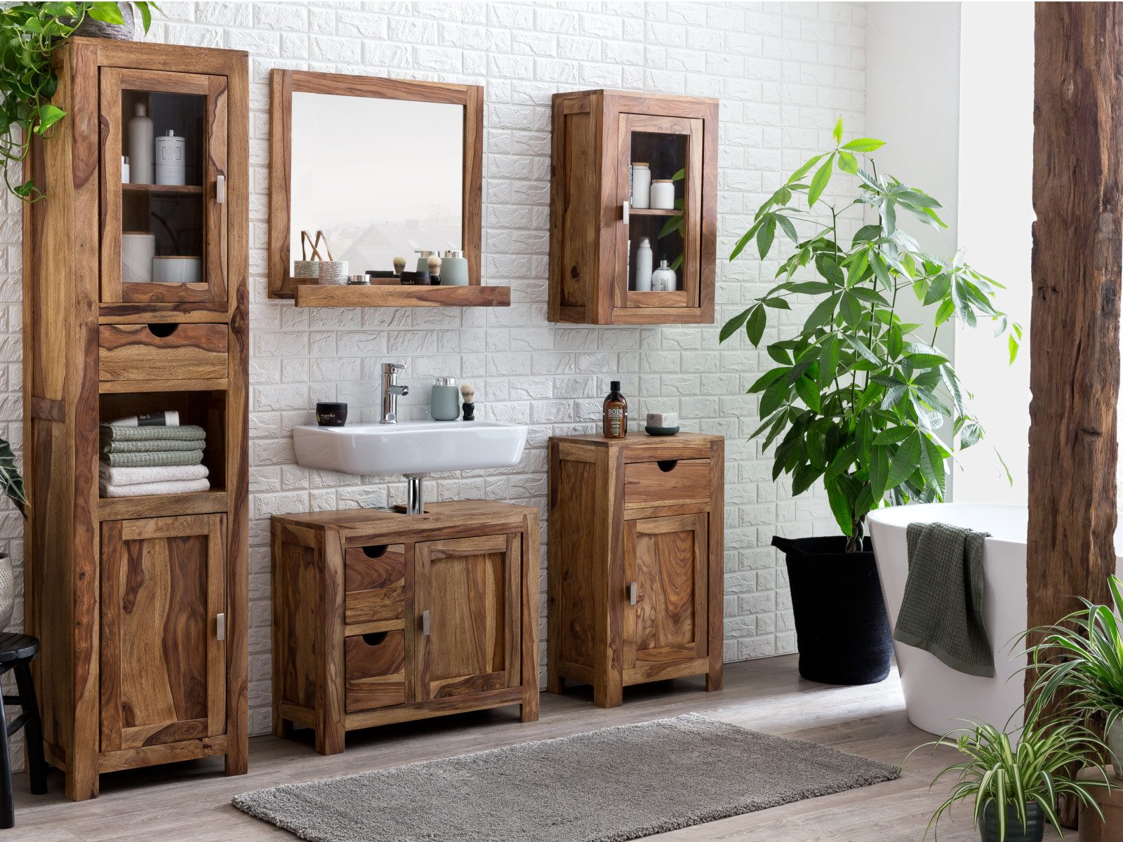 massivum Badmöbel-Set Laros Massivholz Akazie Badmöbel