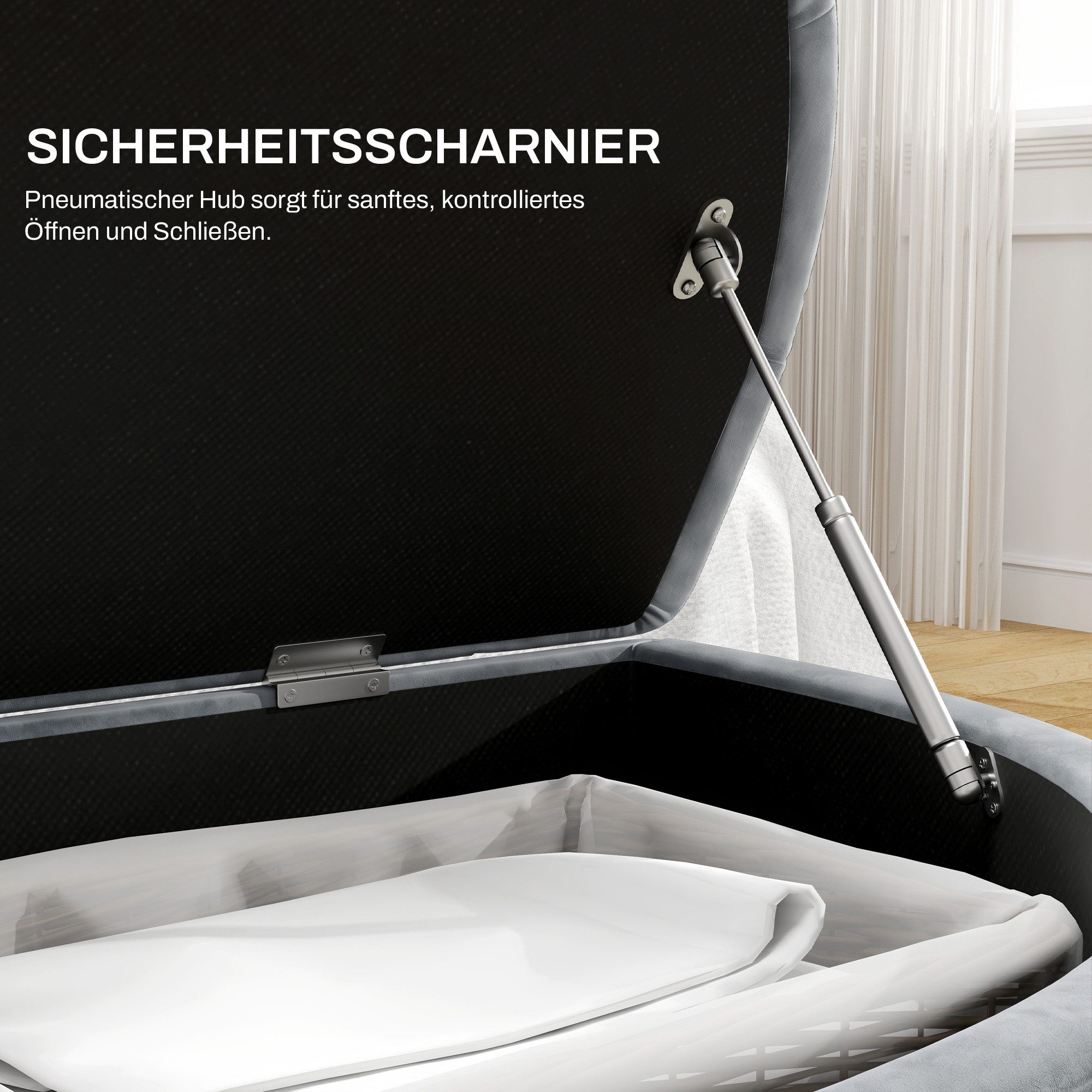 HOMCOM Sitzbank Polsterbank mit Stauraum und Samtoptik, Truhenbank (Bank, 1-St., Hocker), für Wohnzimmer, Dunkelgrau – Bild 5 von 5